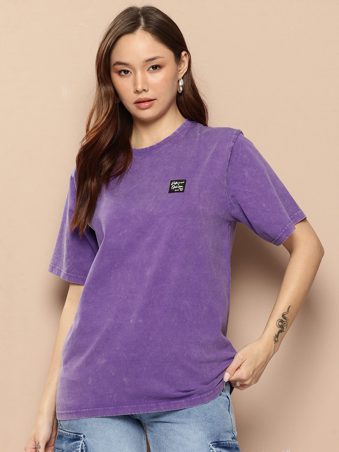 Womens Half Sleeve Round Neck Back Printed Oversized Fit Tshirts