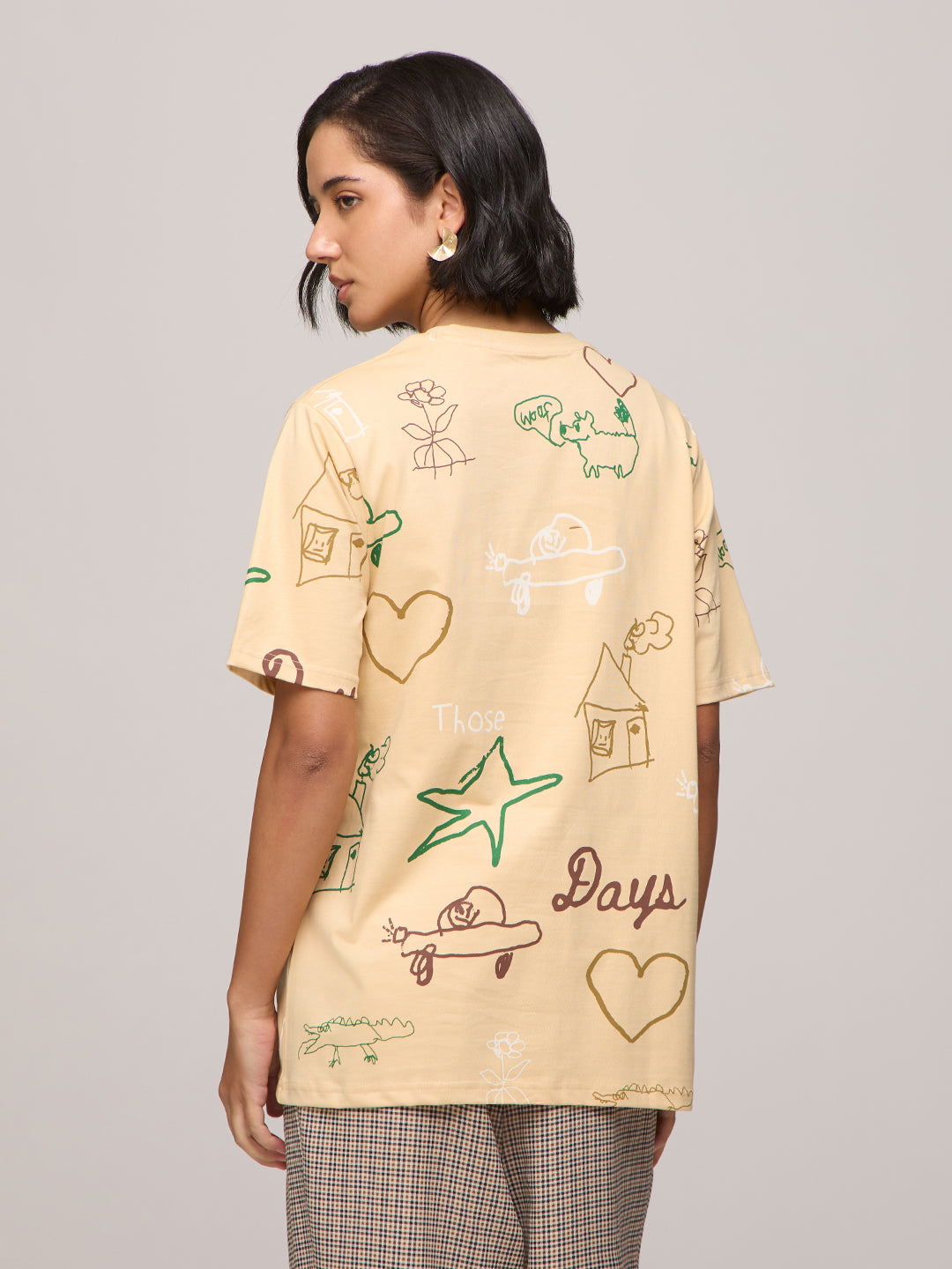 Womens Printed Oversized Fit Cotton T-Shirt