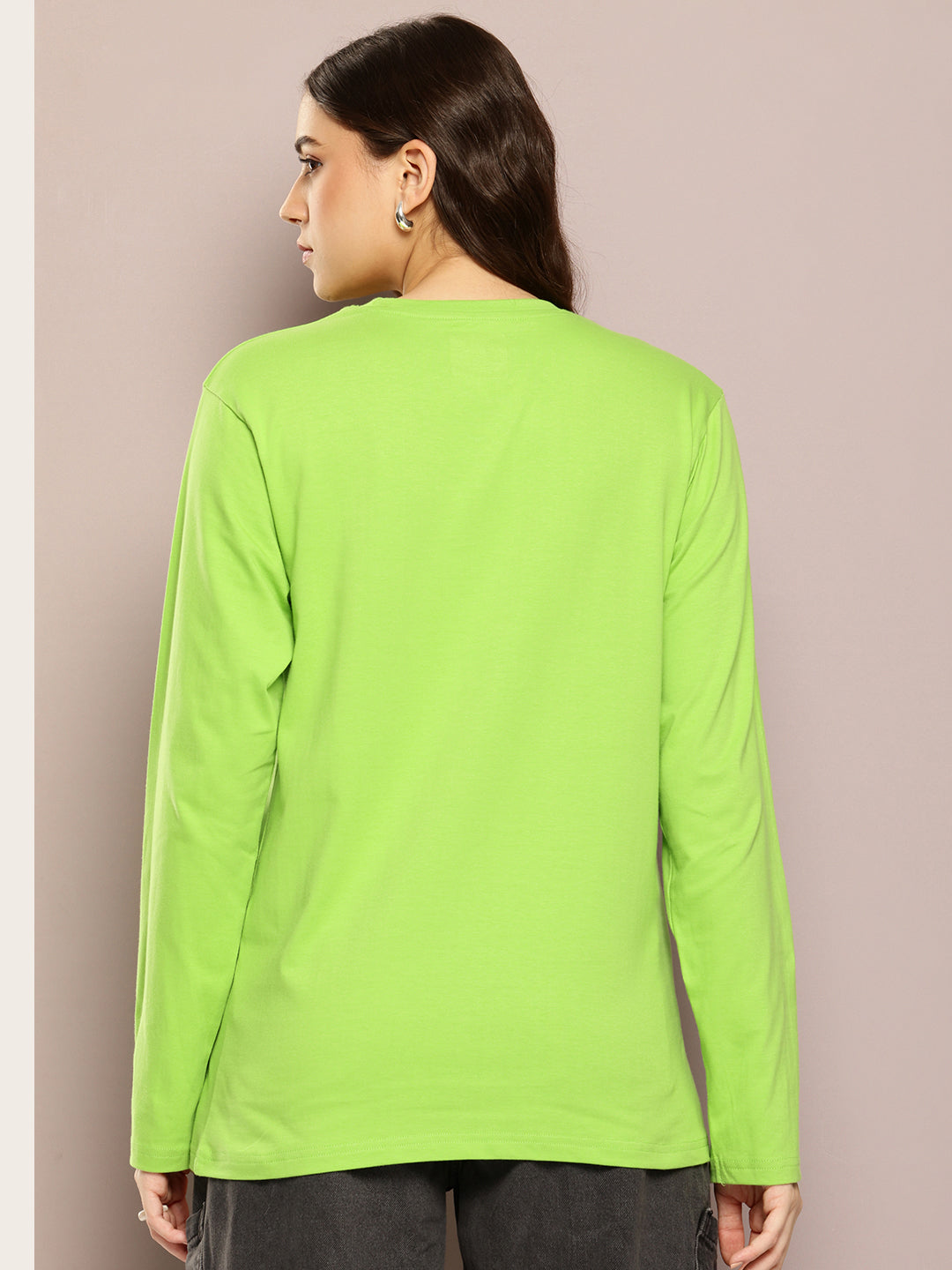 Womens Full Sleeve Round Neck Printed Oversized Fit Tshirts