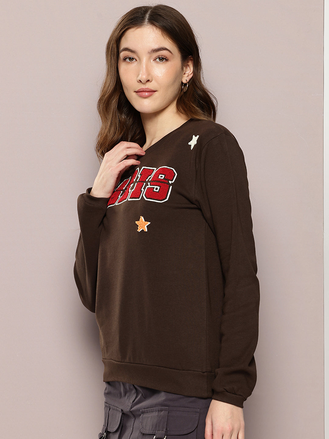 Womens Full Sleeve Round Neck Embroidered Relaxed Fit Tshirts