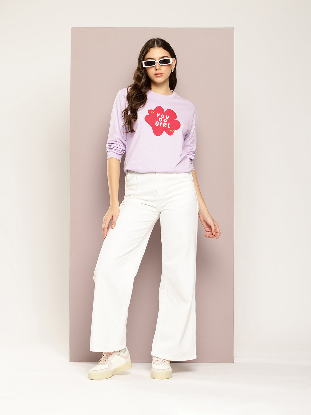 Womens Full Sleeve Round Neck Printed Oversized Fit Tshirts