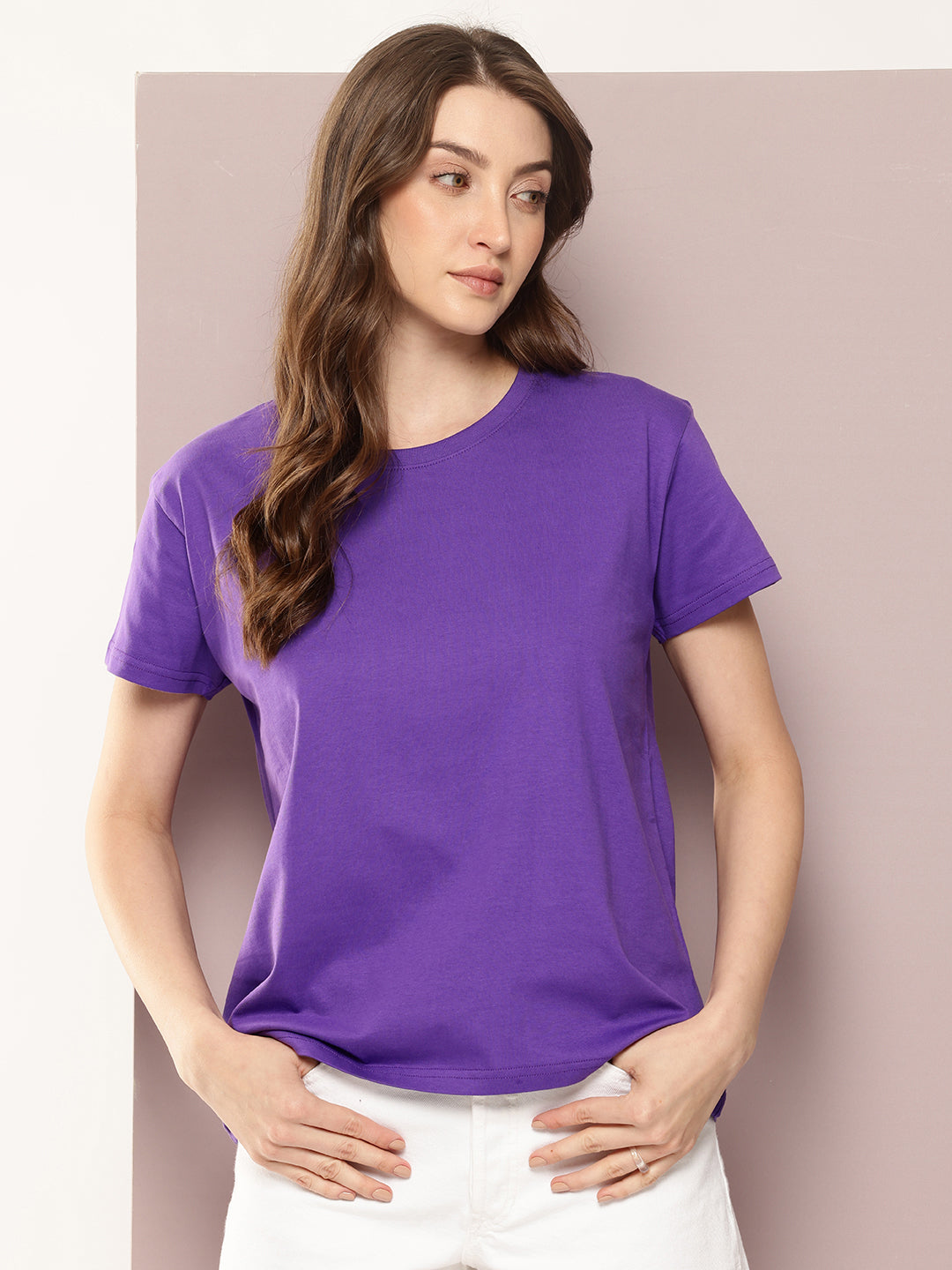 Womens Half Sleeve Round Neck Solid Boxy Fit Tshirts