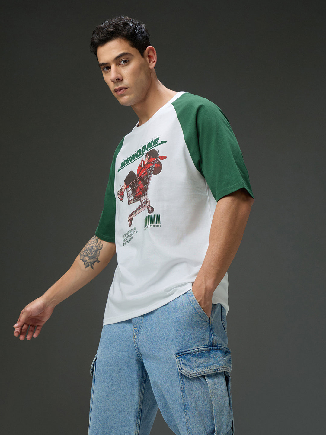Mens Round Neck Raglan Sleeve Printed Oversized Fit Tshirt
