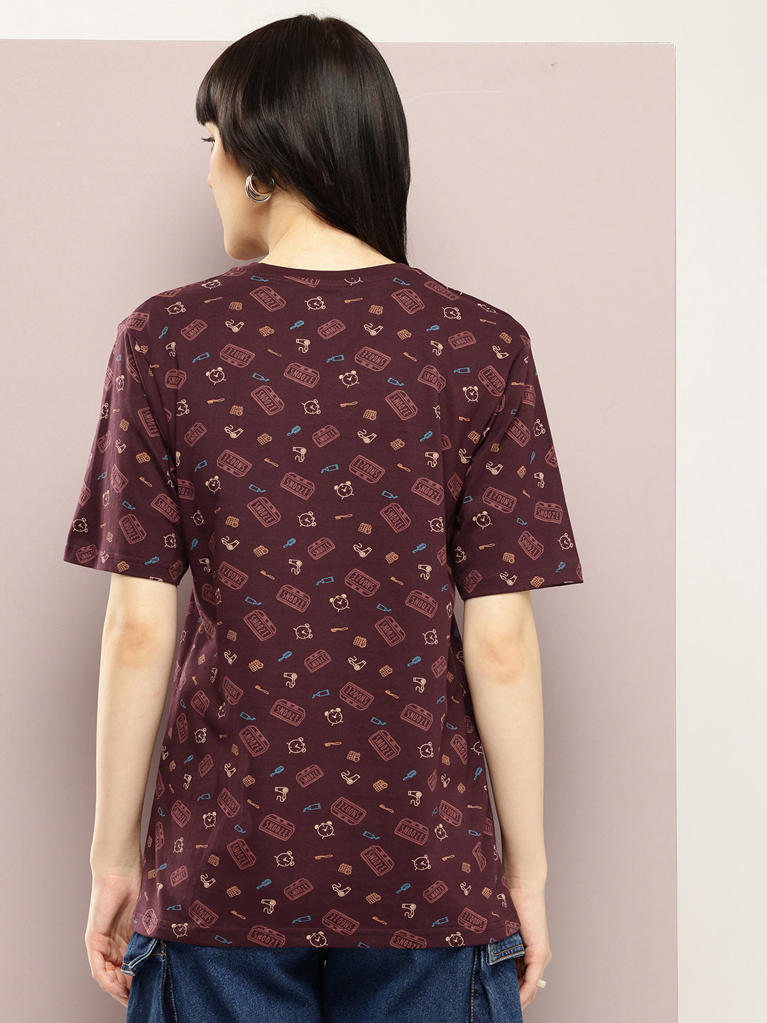 Womens Half Sleeve Round Neck All-Over Printed Oversized Fit Tshirts