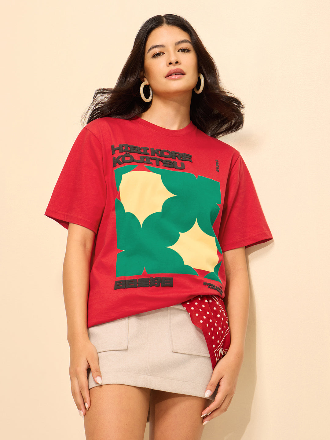 Womens Puff Printed Oversized Fit Cotton T-Shirt
