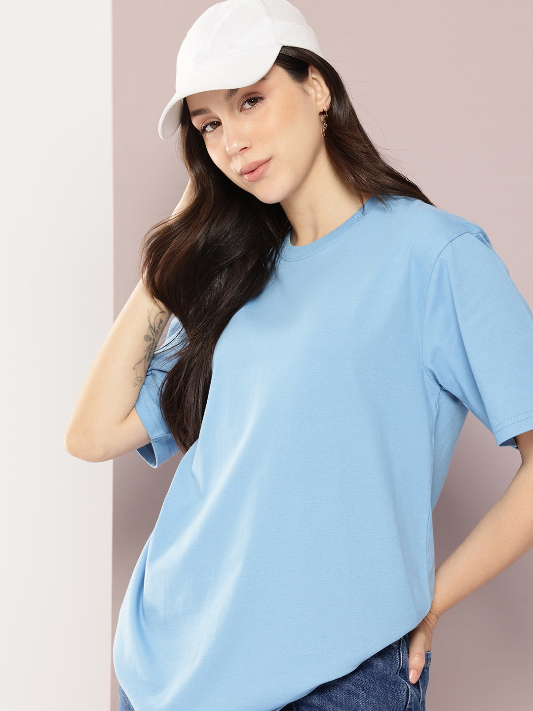 Womens Half Sleeve Round Neck Solid Oversized Fit Tshirts