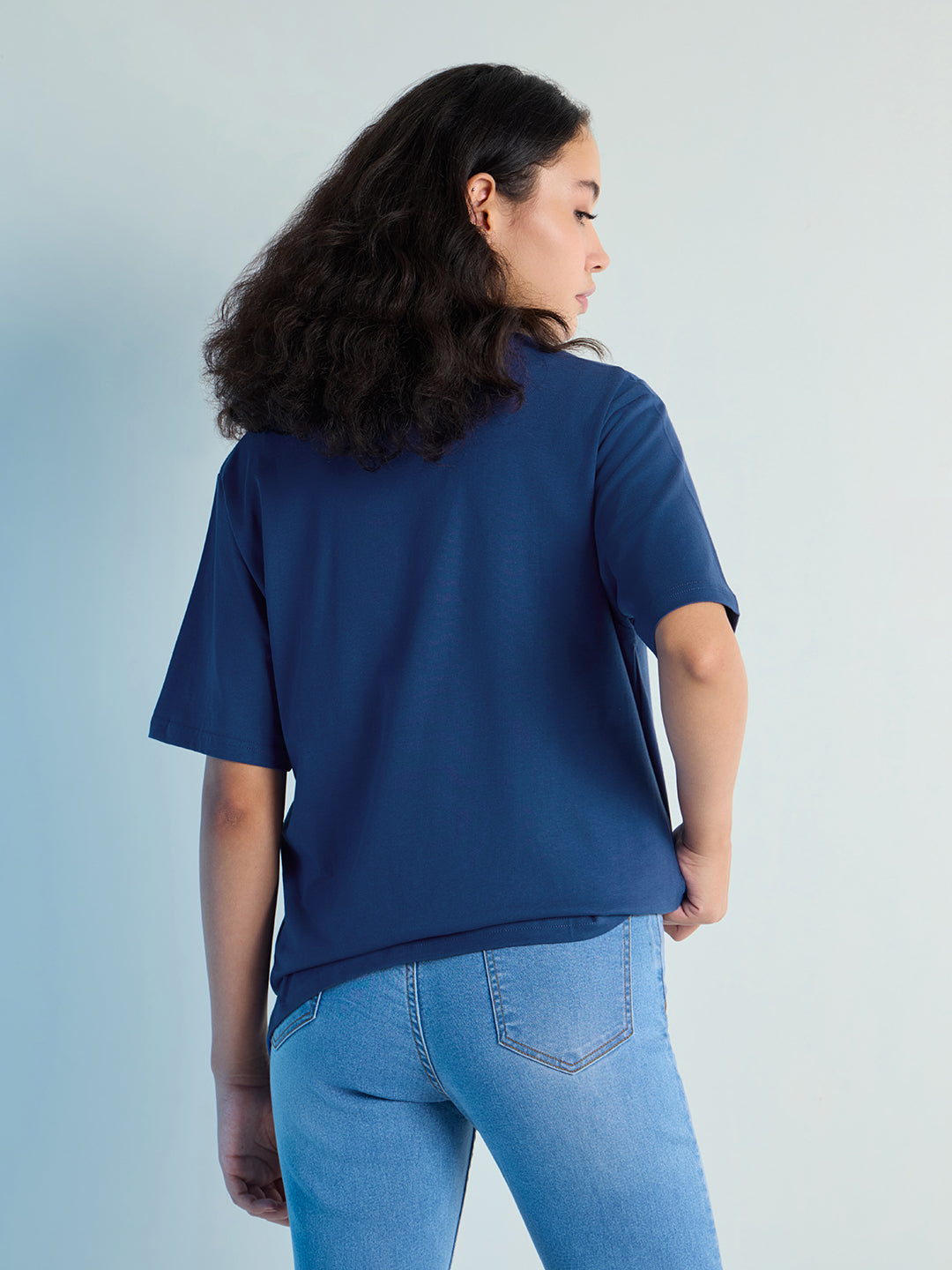 Womens Stud Detailed Oversized Round Neck Tshirt 