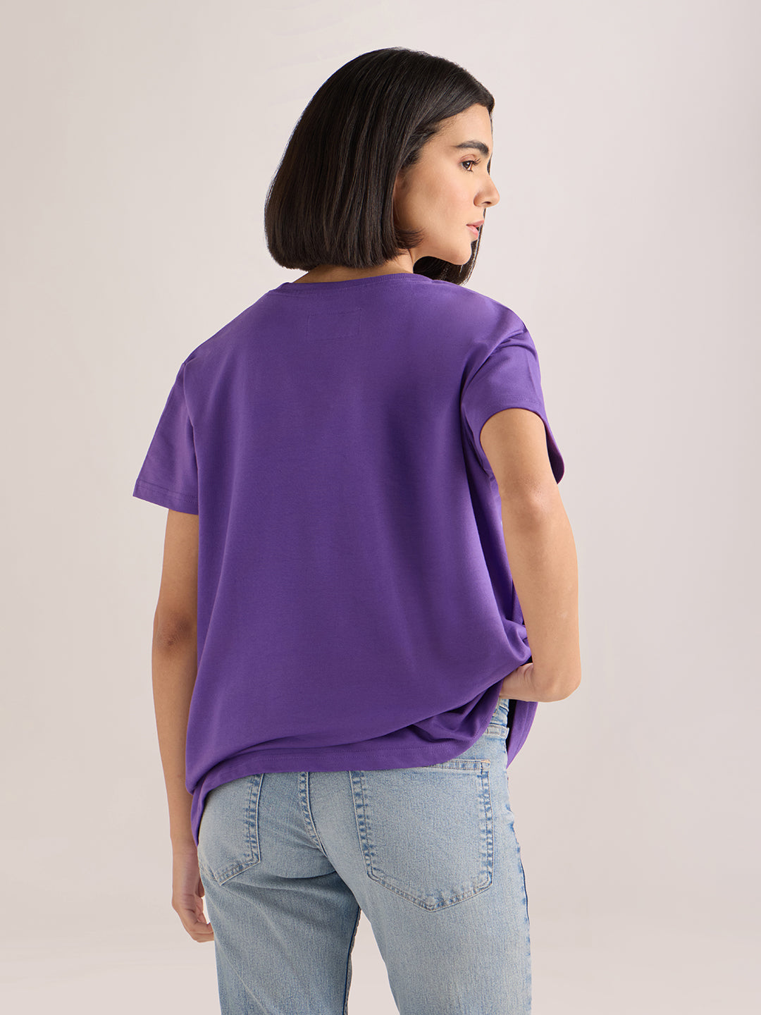 Womens Embroidery Boxy Regular Fit French Terry Cotton Tshirt