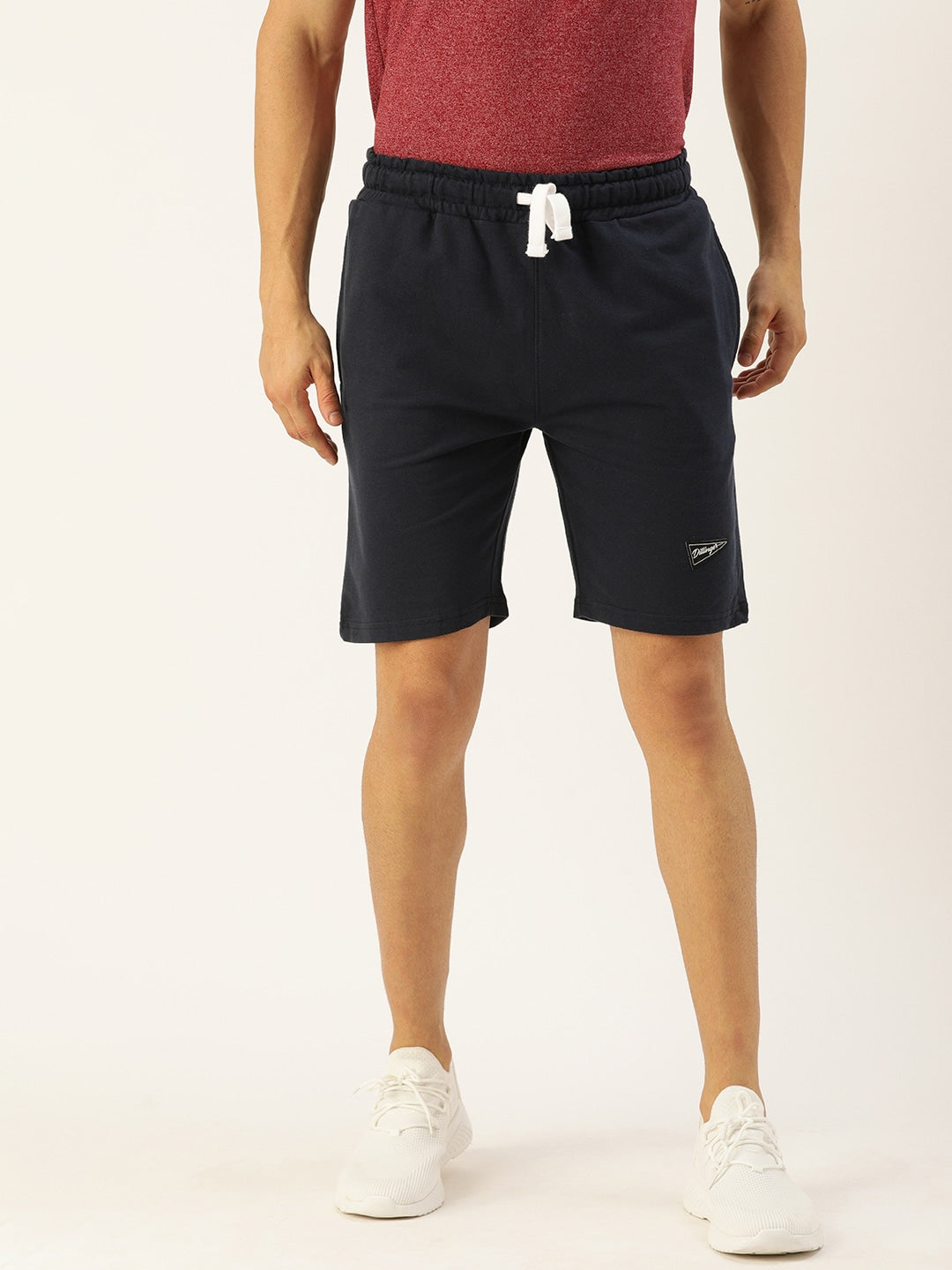 Men Navy Blue Solid Mid-Rise Regular Shorts