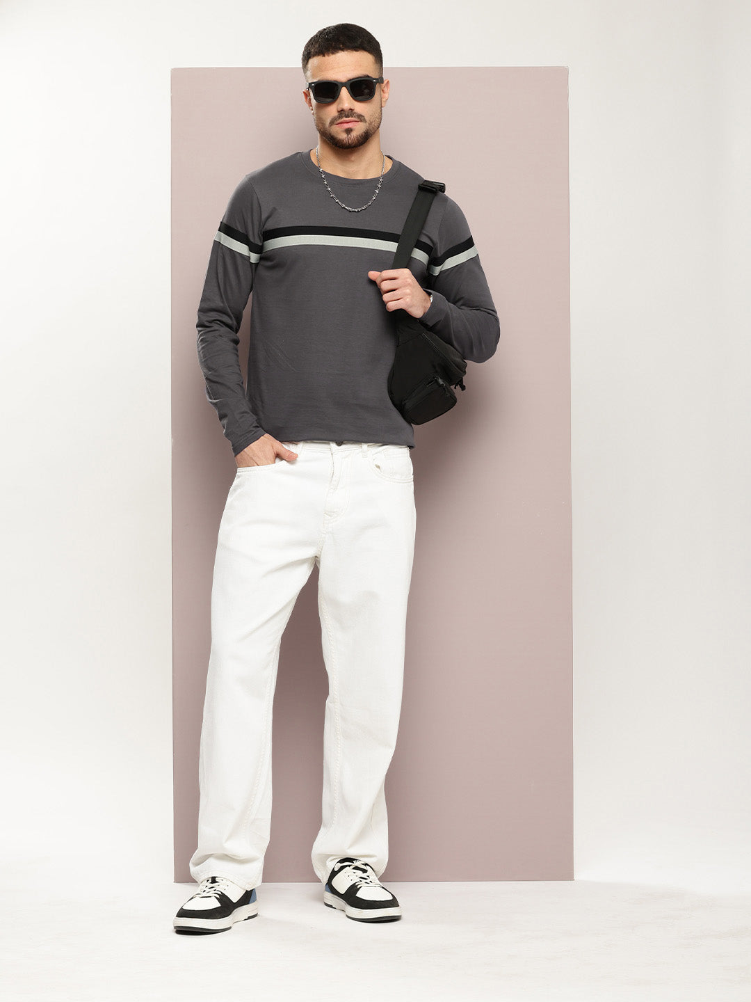 Mens Full Sleeve Round Neck Striped Regular Fit Tshirts