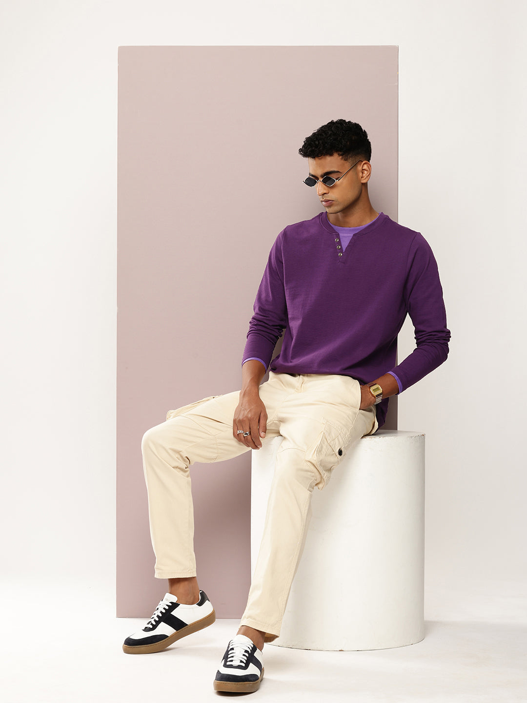 Mens Full Sleeve V-Neck Solid Regular Fit Tshirts