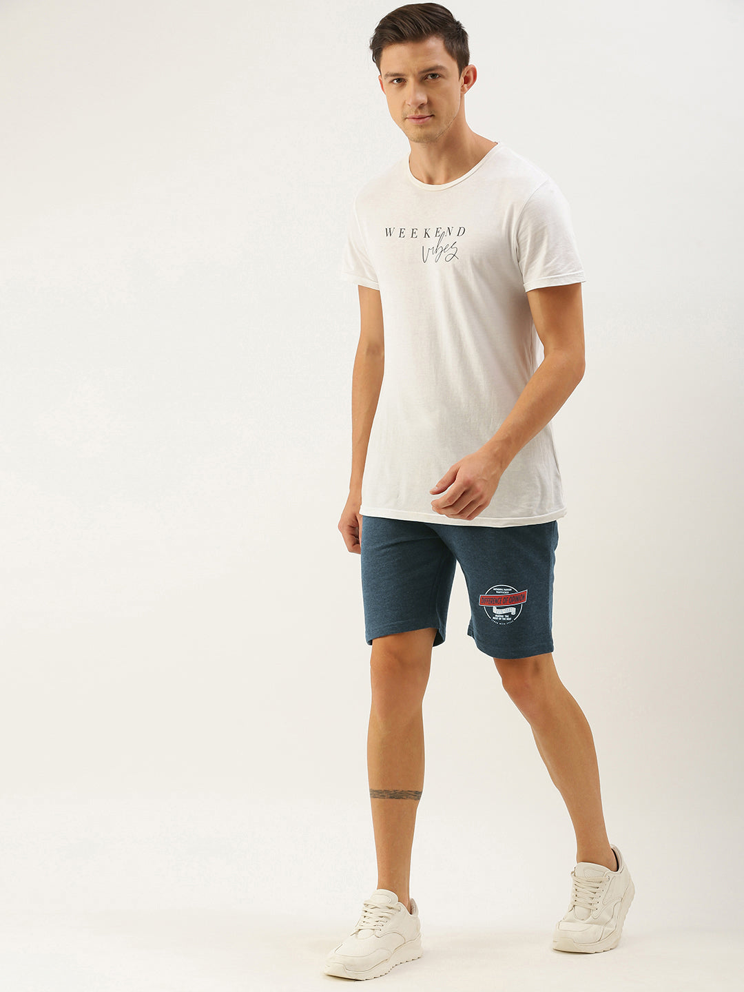 Men Blue Brand Logo Printed Mid-Rise Regular Shorts