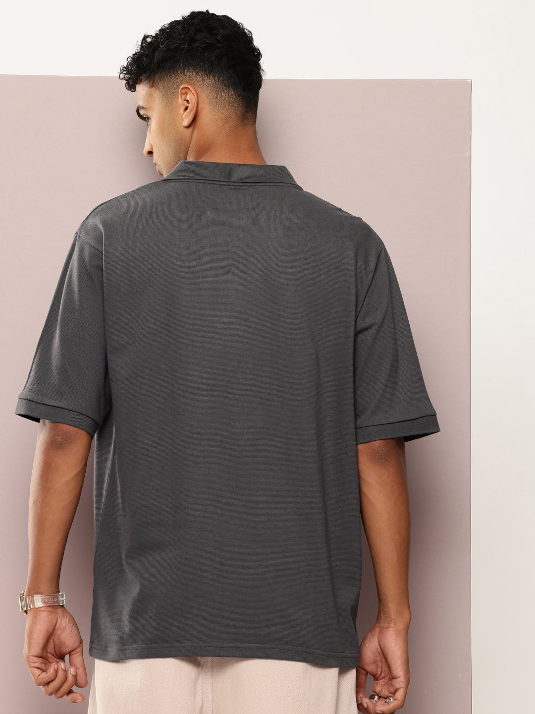 Mens Half Sleeve Polo Neck Solid Oversized Fit Tshirts