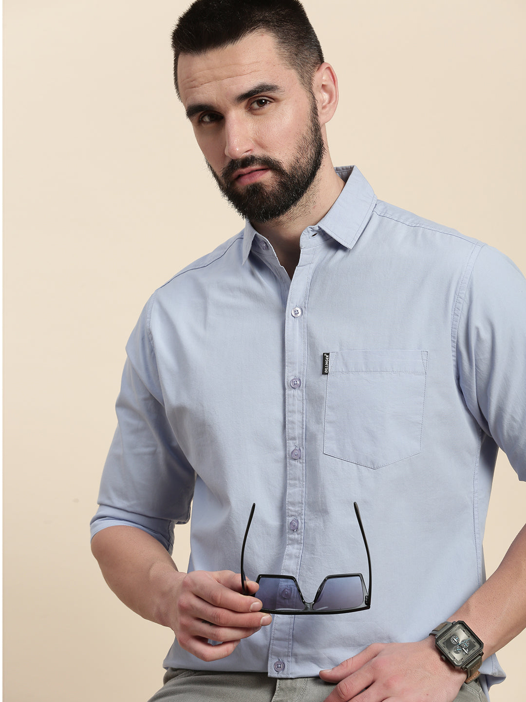 Mens Plain Full Sleeve Shirt With Pocket