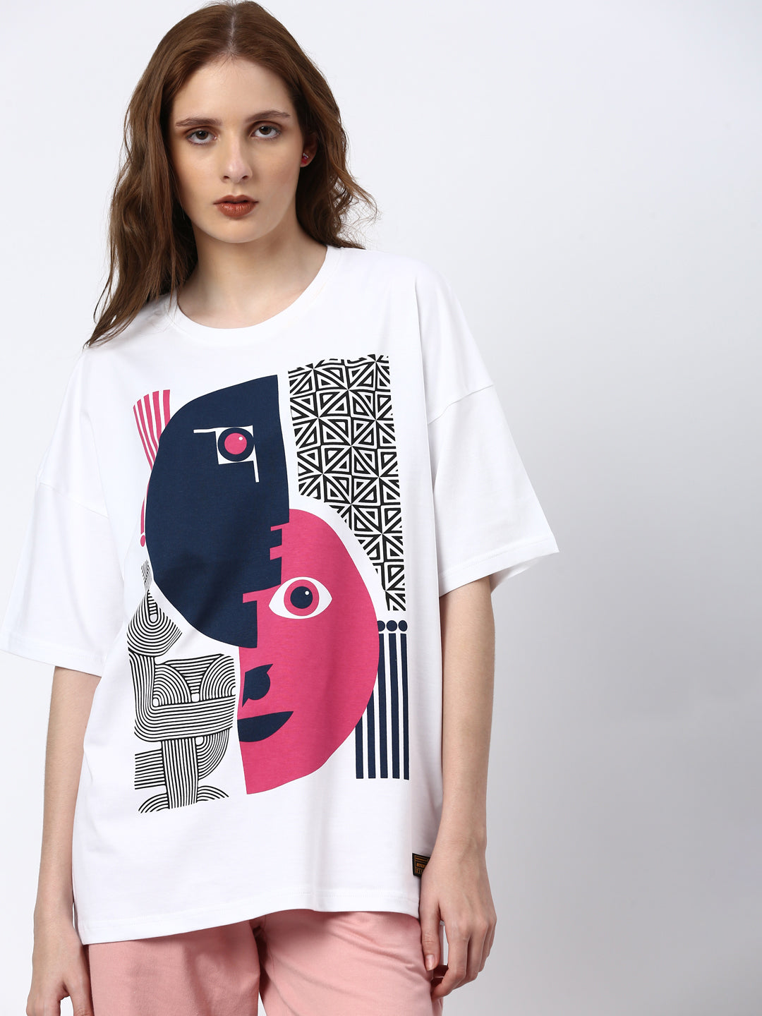 Womens Half Sleeve Drop Shoulder Printed Oversized Fit T-Shirts