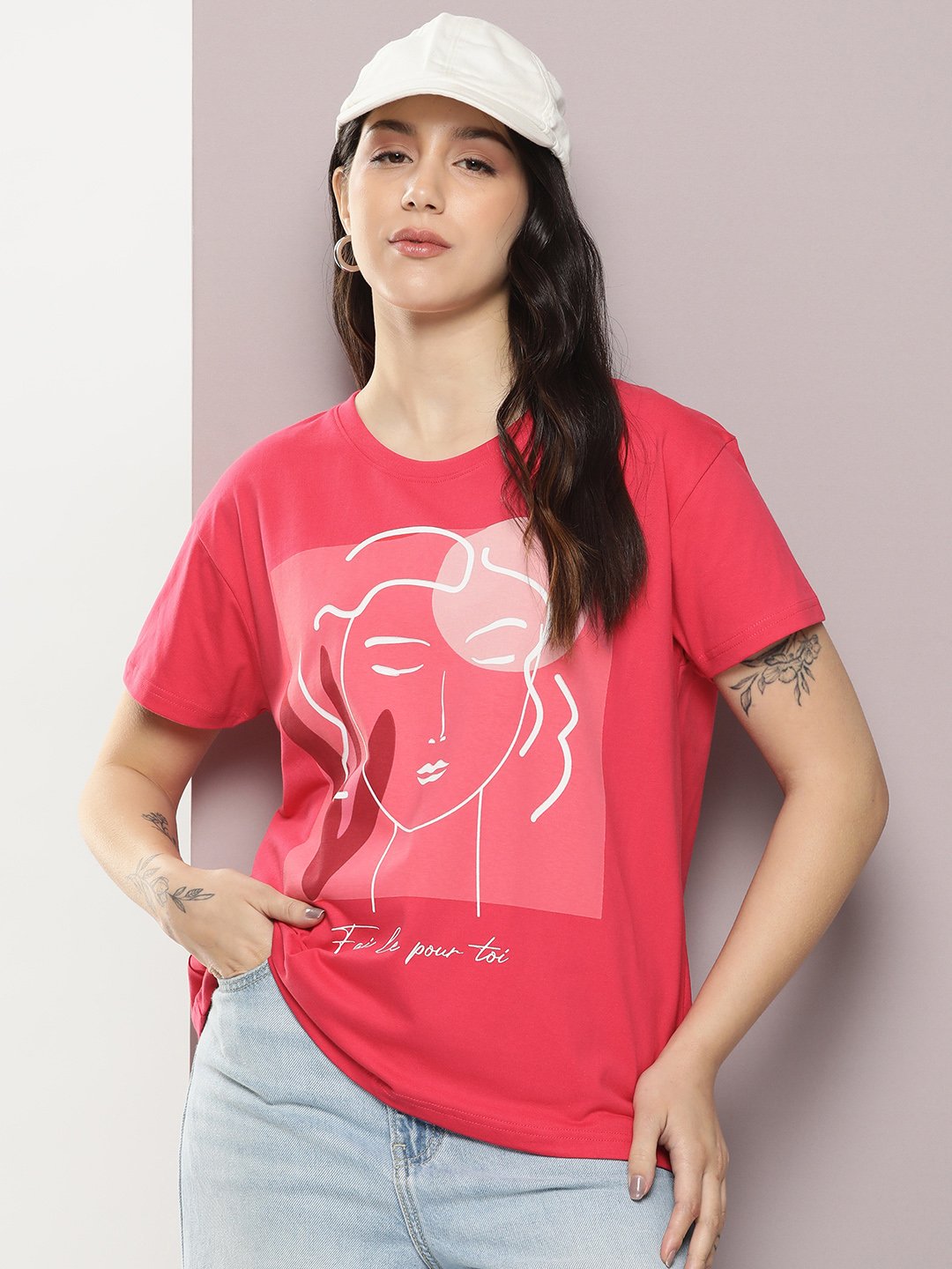 Womens Half Sleeve Round Neck Boxy Fit T-Shirts