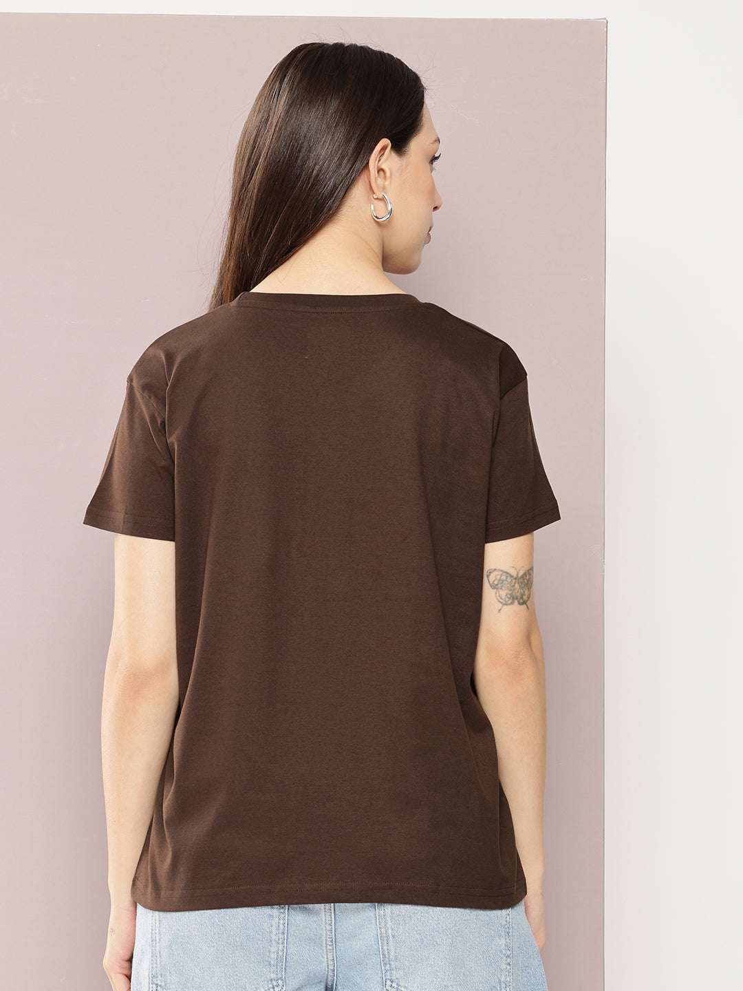Womens Half Sleeve Round Neck Solid Boxy Fit Tshirts