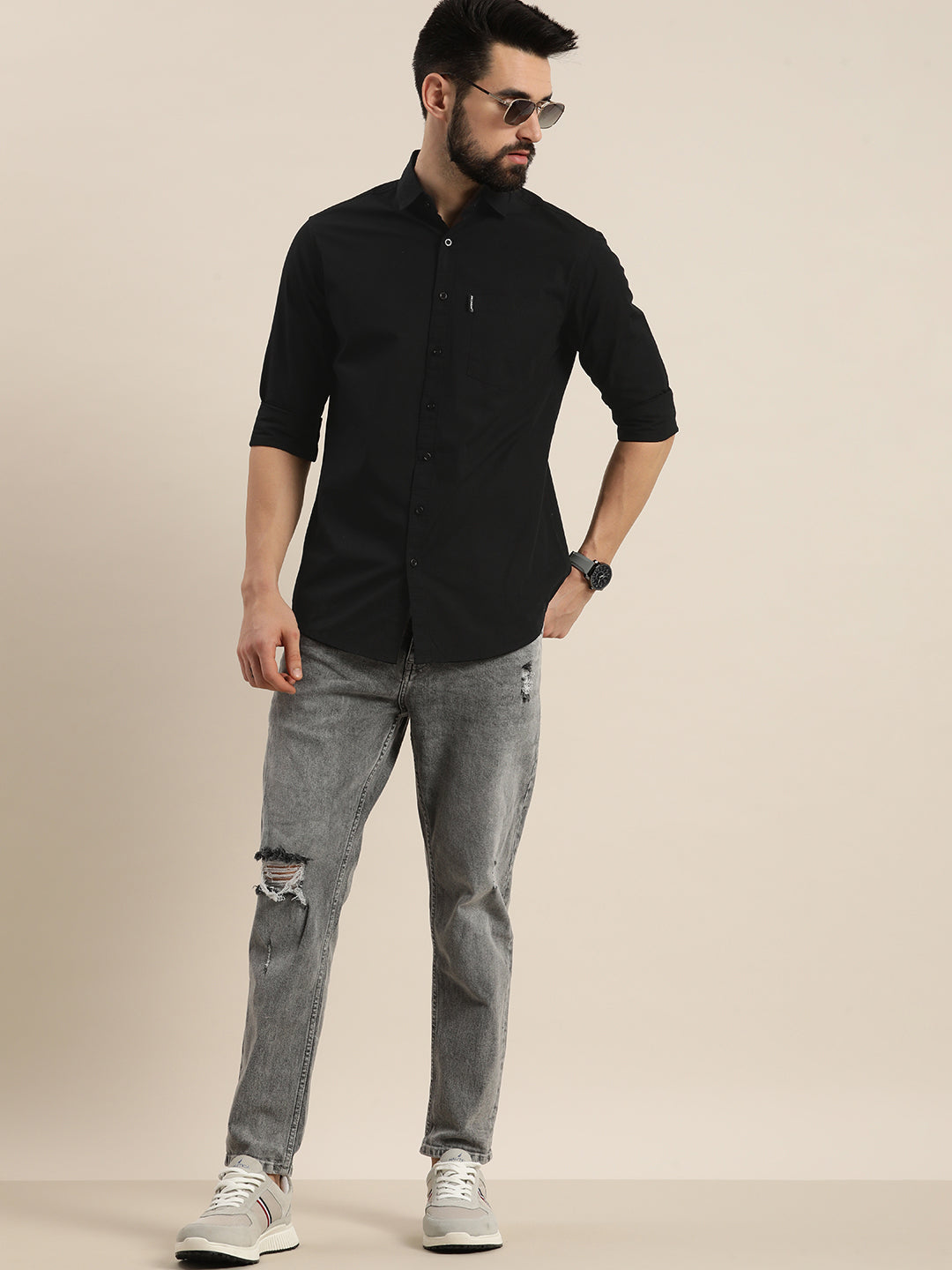 Mens Plain Full Sleeve Shirt With Pocket