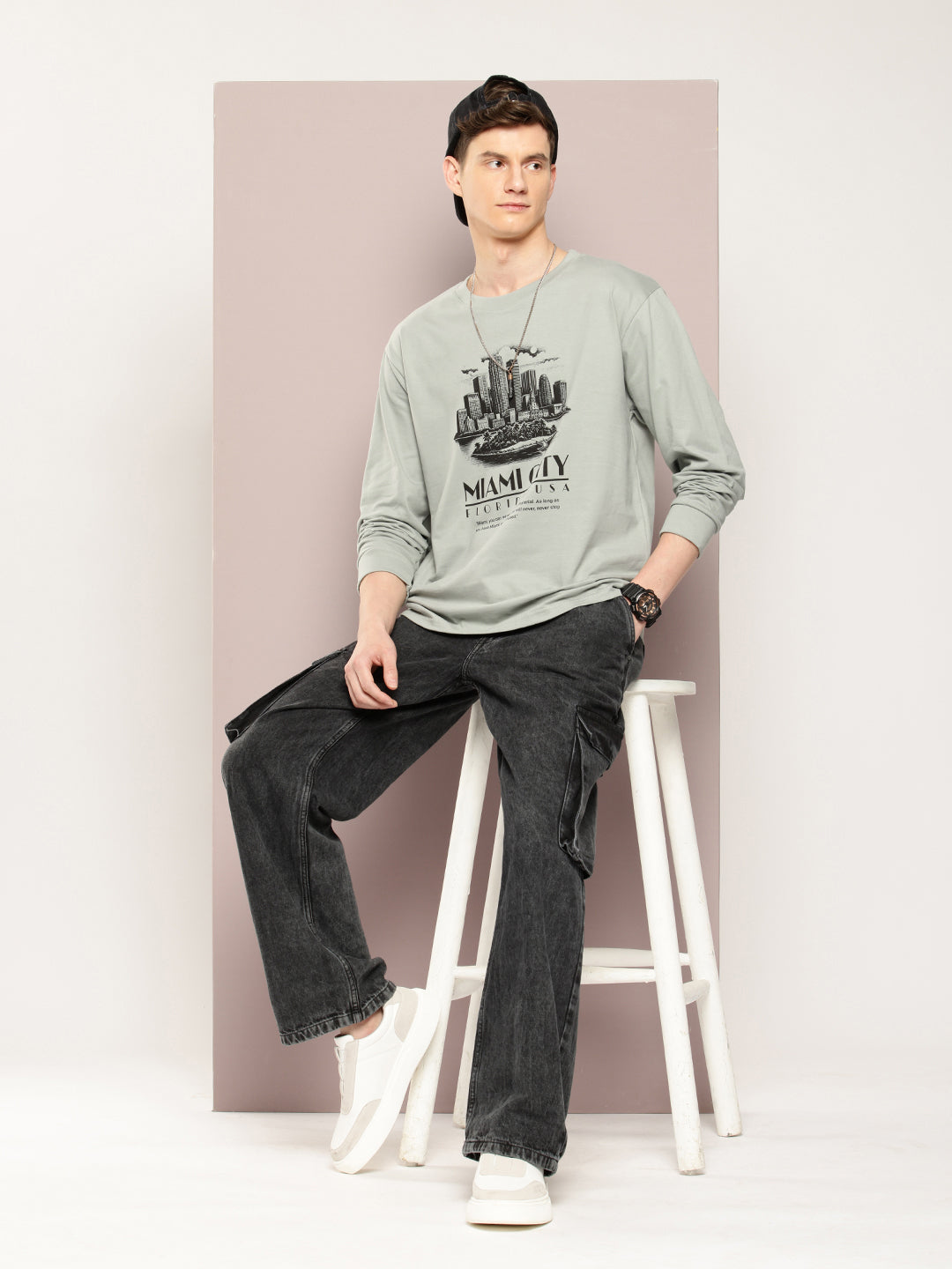 Mens Full Sleeve Round Neck Printed Oversized Fit Tshirts