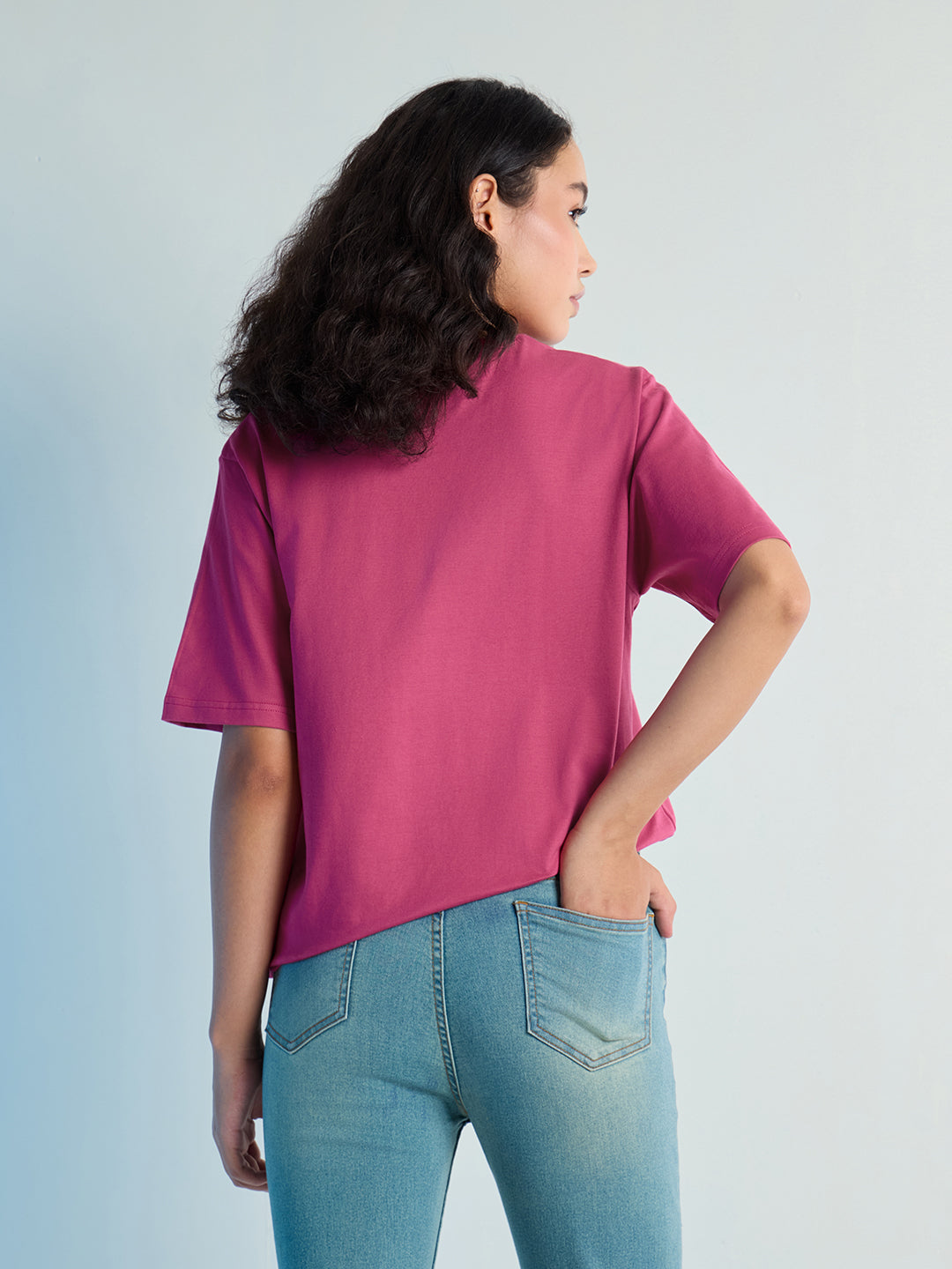Womens Stud Detailed Oversized Round Neck Tshirt 