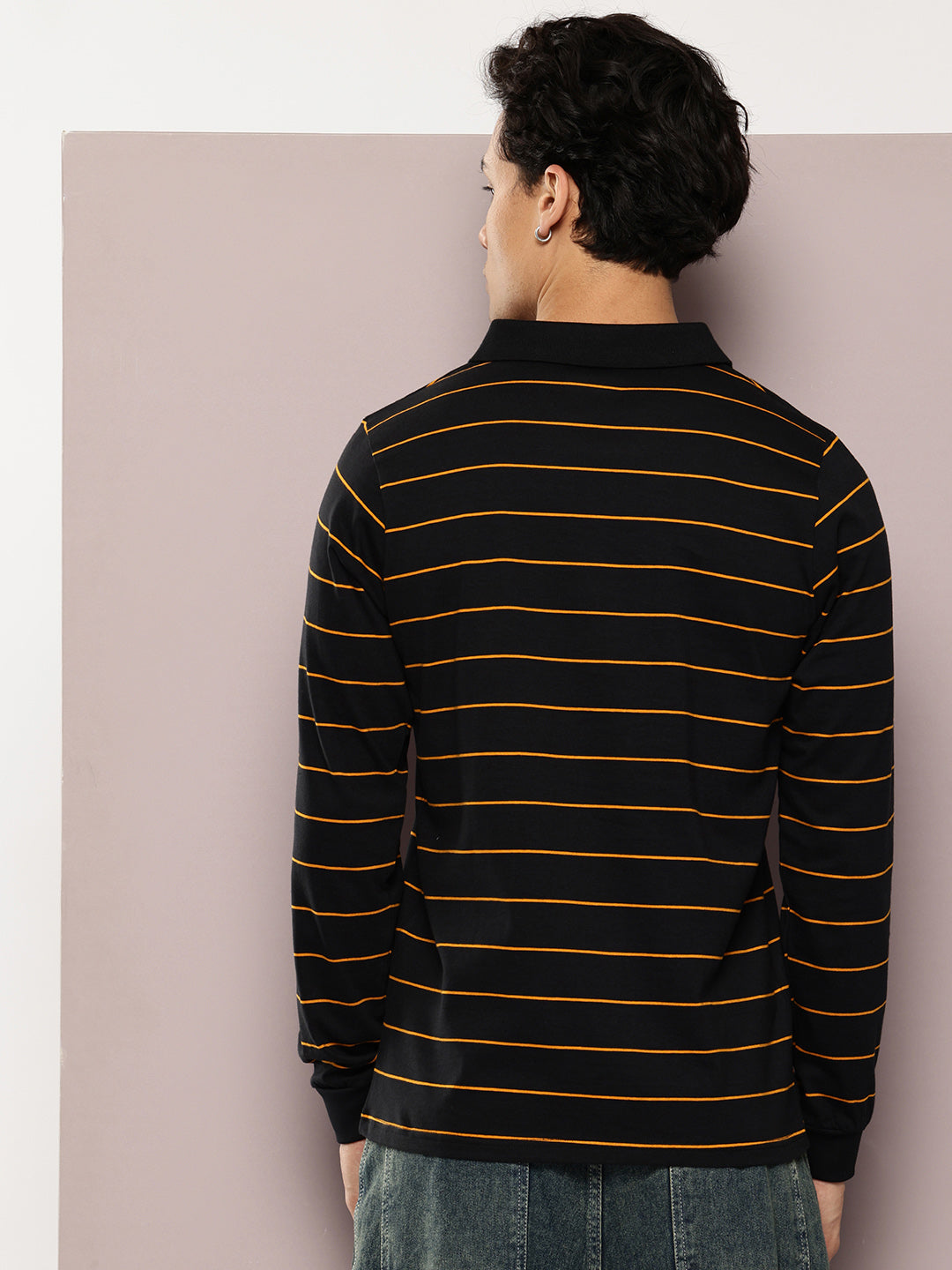 Mens Full Sleeve Polo Neck Striped Regular Fit Tshirts