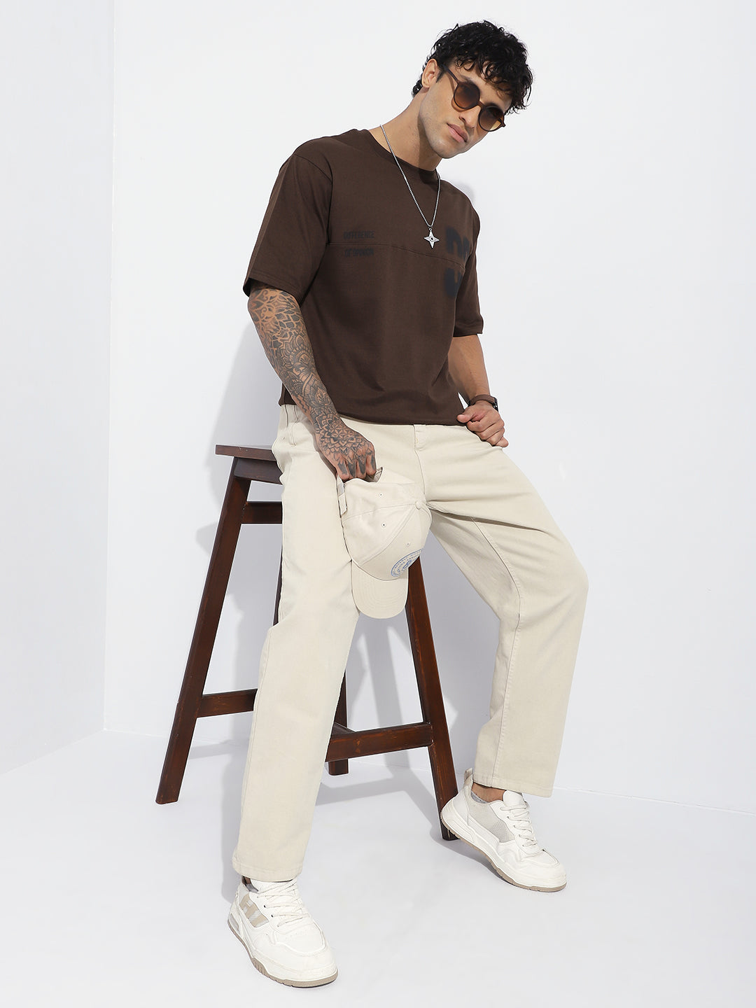 Mens Half Sleeve Round Neck Striped Oversized Fit Tshirts