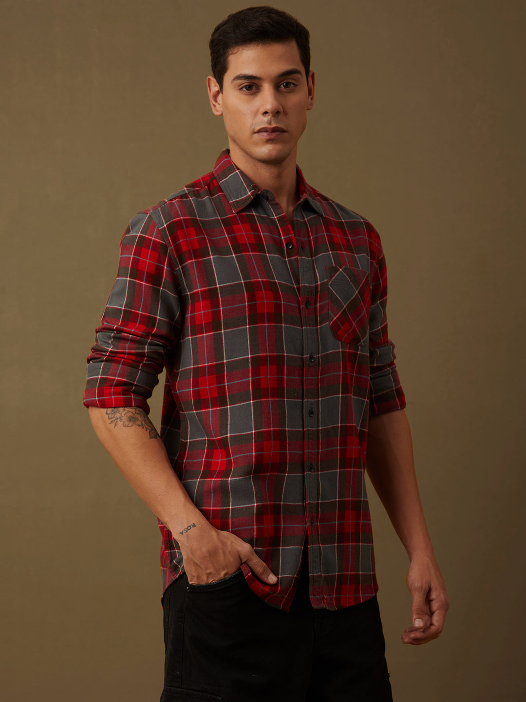 Men Checked Full Sleeve Shirt With Pocket