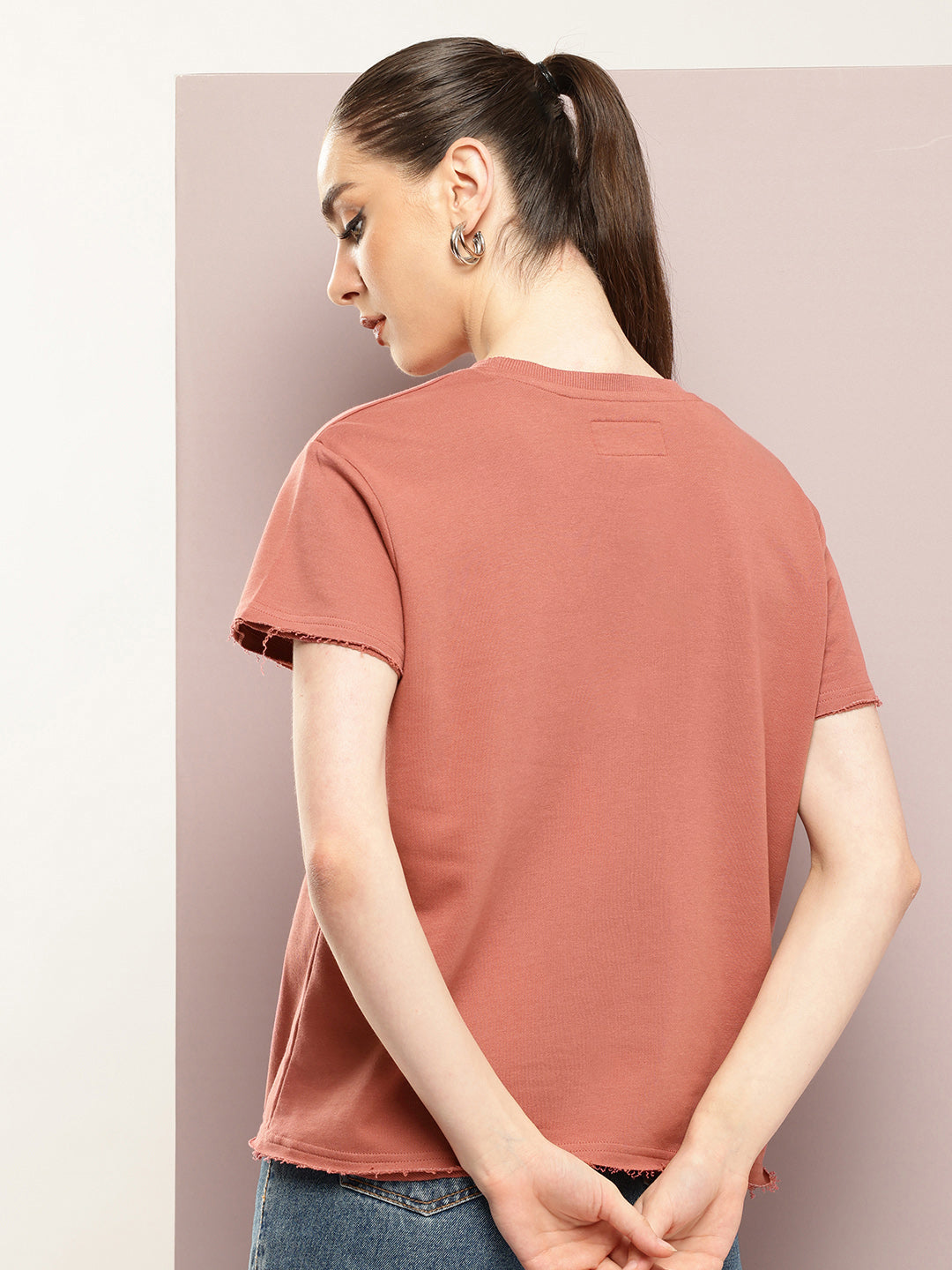 Womens Half Sleeve Round Neck Solid Boxy Fit Tshirts