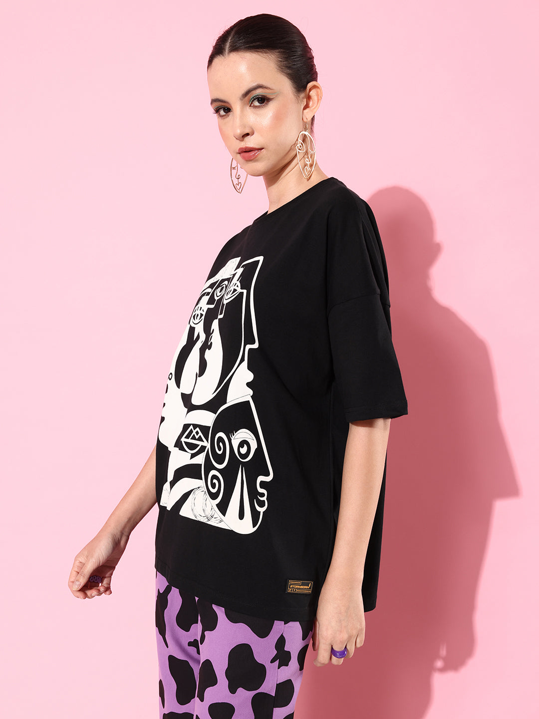 Womens Half Sleeve Drop Shoulder Printed Oversized Fit T-Shirts