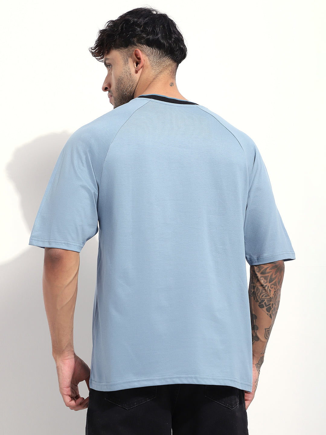 Mens Half Sleeve V-Neck Embroidered Oversized Fit Tshirts