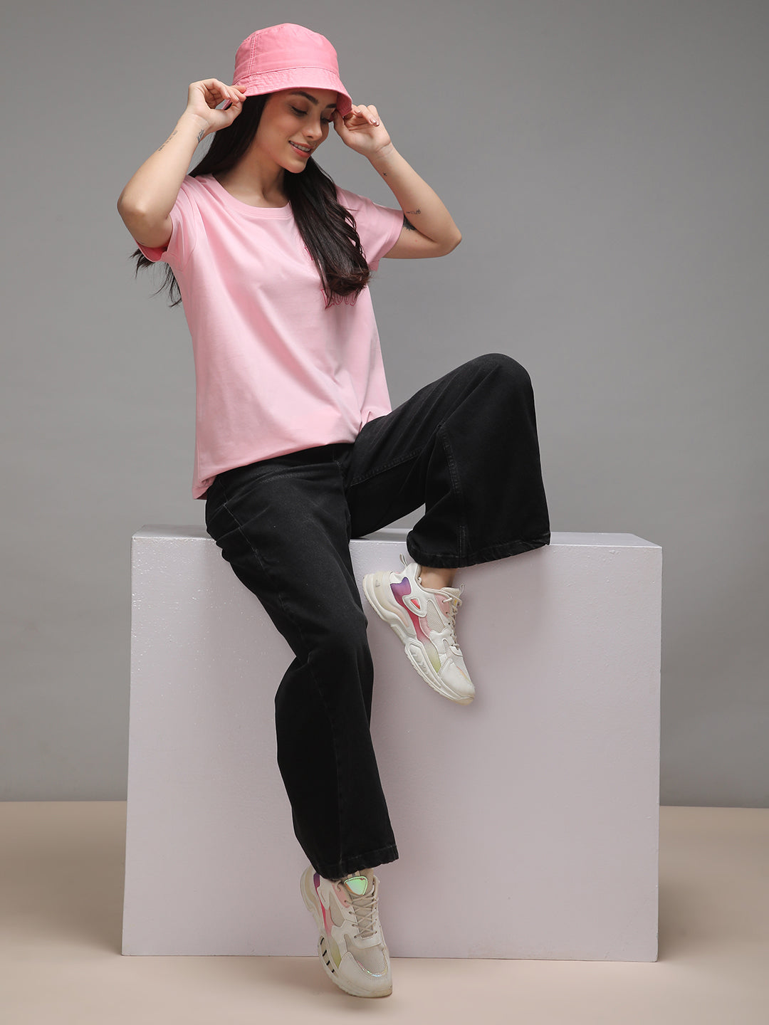 Womens Half Sleeve Round Neck Embroidery Boxy Fit Tshirts