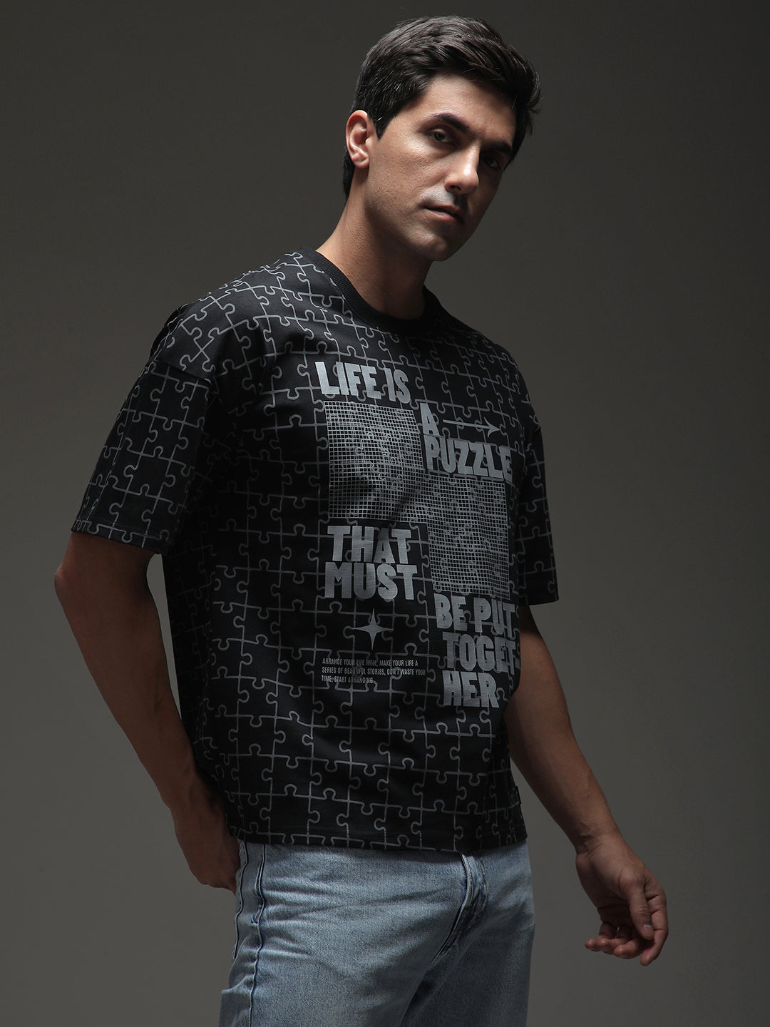 Mens Half Sleeve Drop Shoulder Printed Oversized Fit T-Shirts