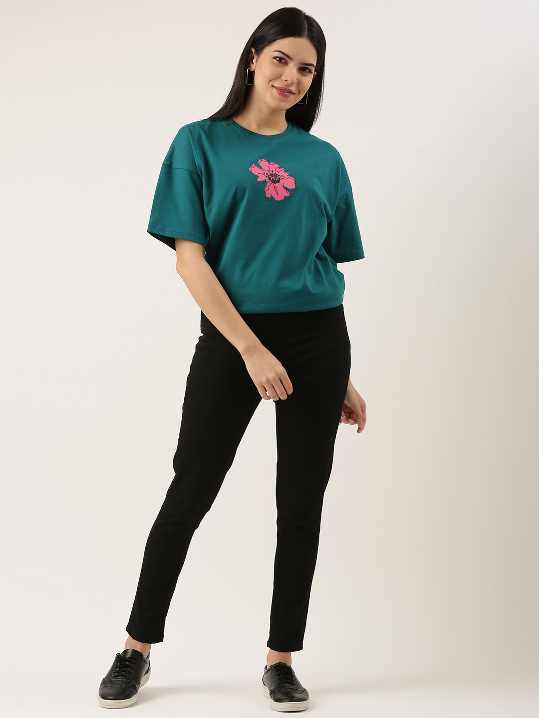 Womens Half Sleeve Drop Shoulder Printed Oversized Fit T-Shirts
