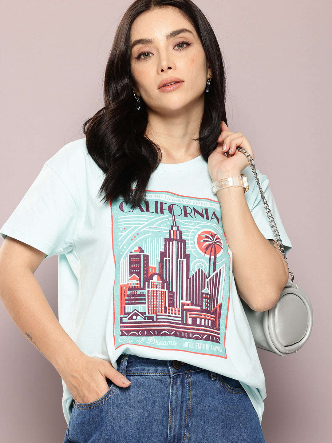 Womens Half Sleeve Round Neck Printed Boxy Fit Tshirts