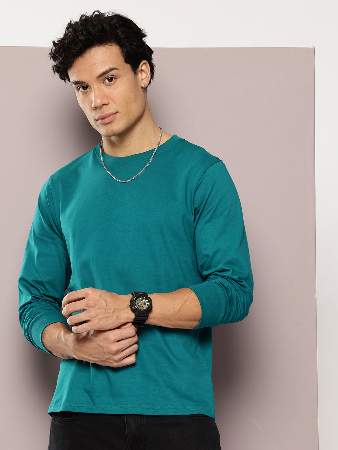 Mens Full Sleeve Round Neck Solid Regular Fit Tshirts