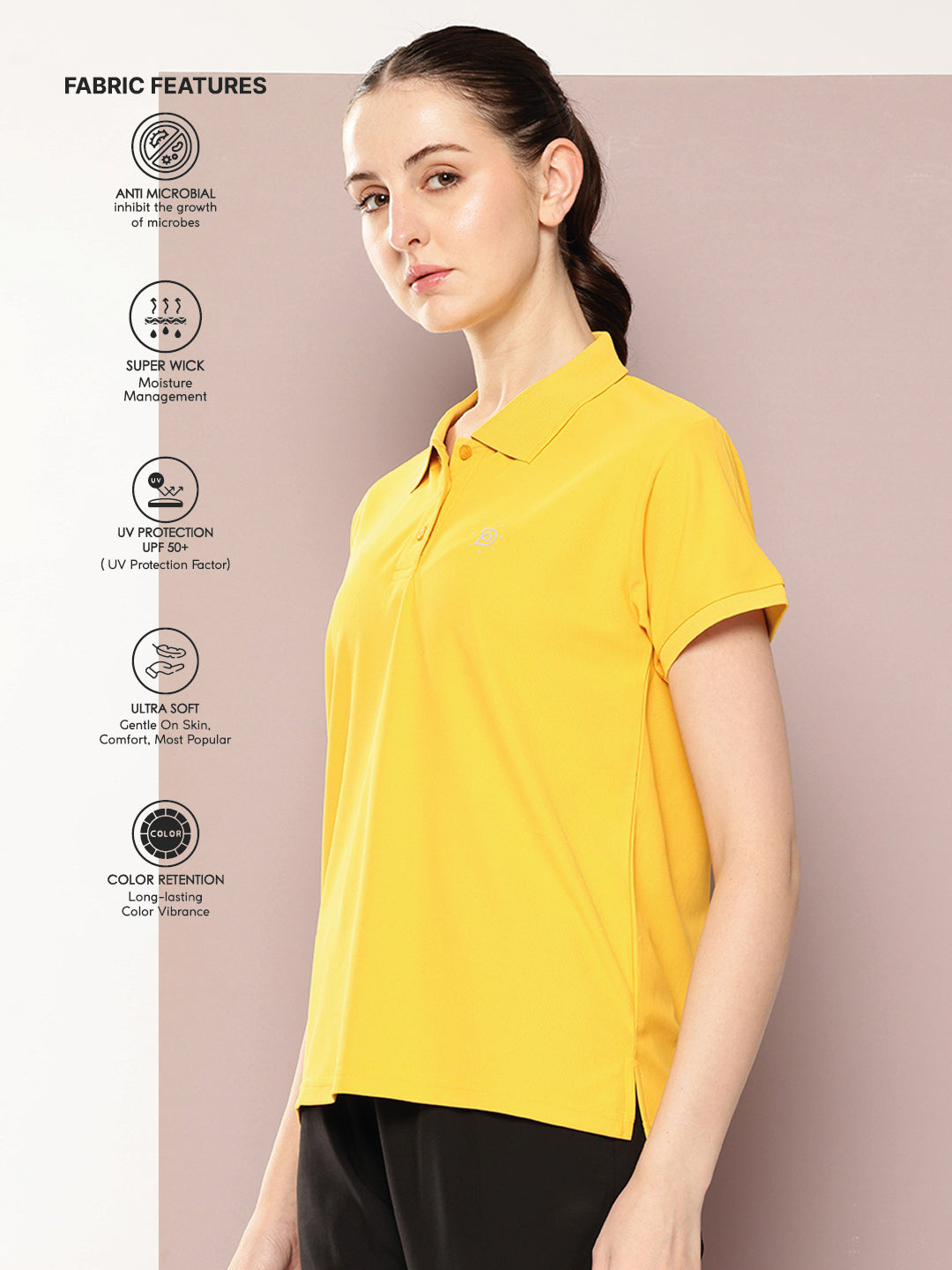 Womens Short Sleeve Polo Neck Relaxed Fit Polyster Tshirt