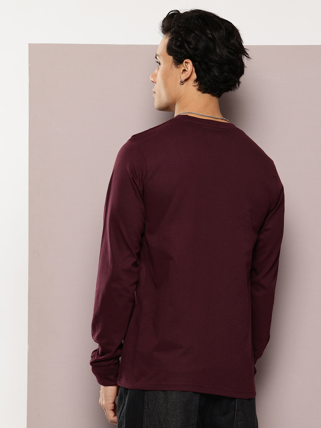 Mens Full Sleeve Round Neck Solid Regular Fit Tshirts