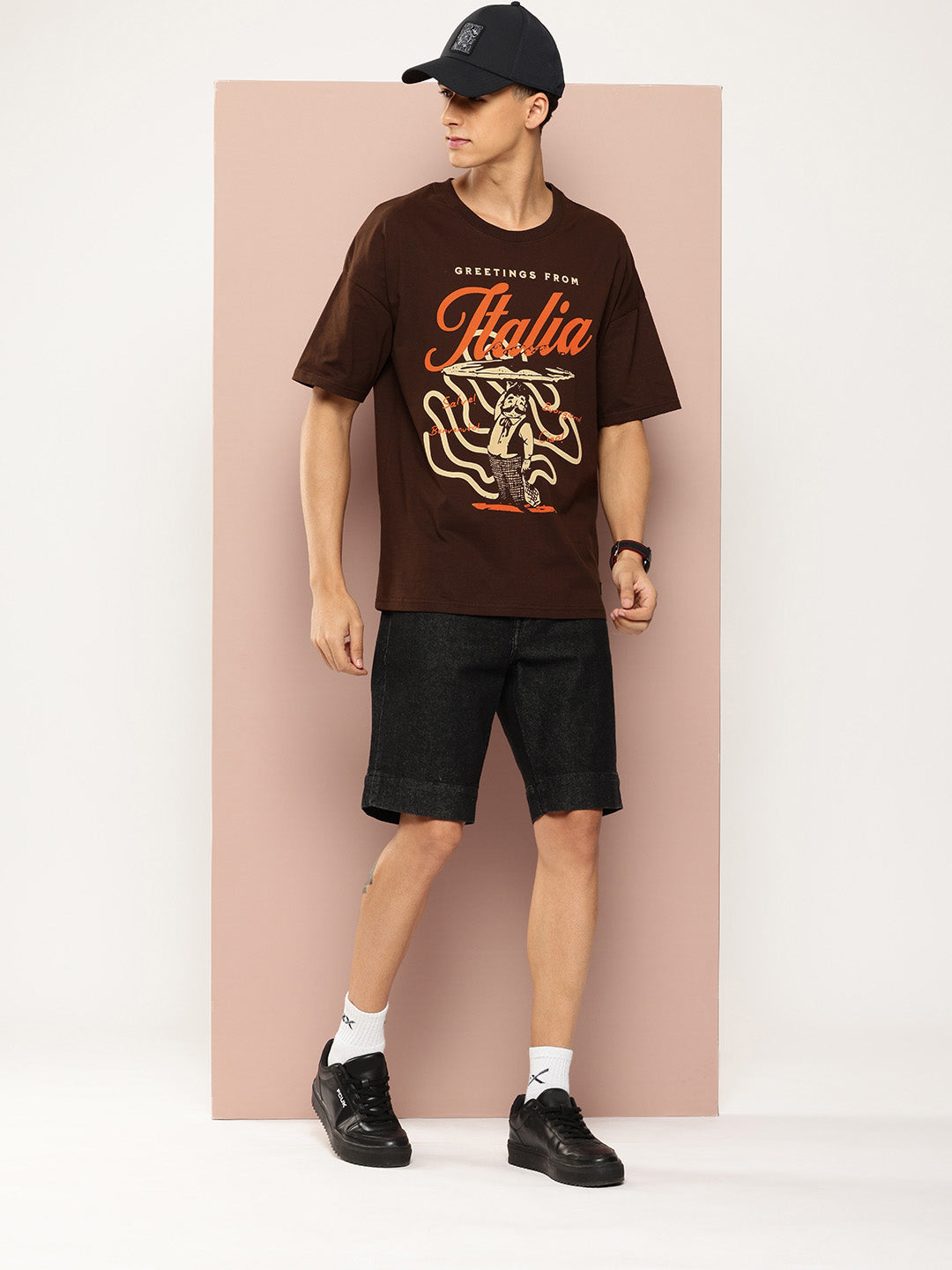 Mens Half Sleeve Drop Shoulder Printed Oversized Fit T-Shirts