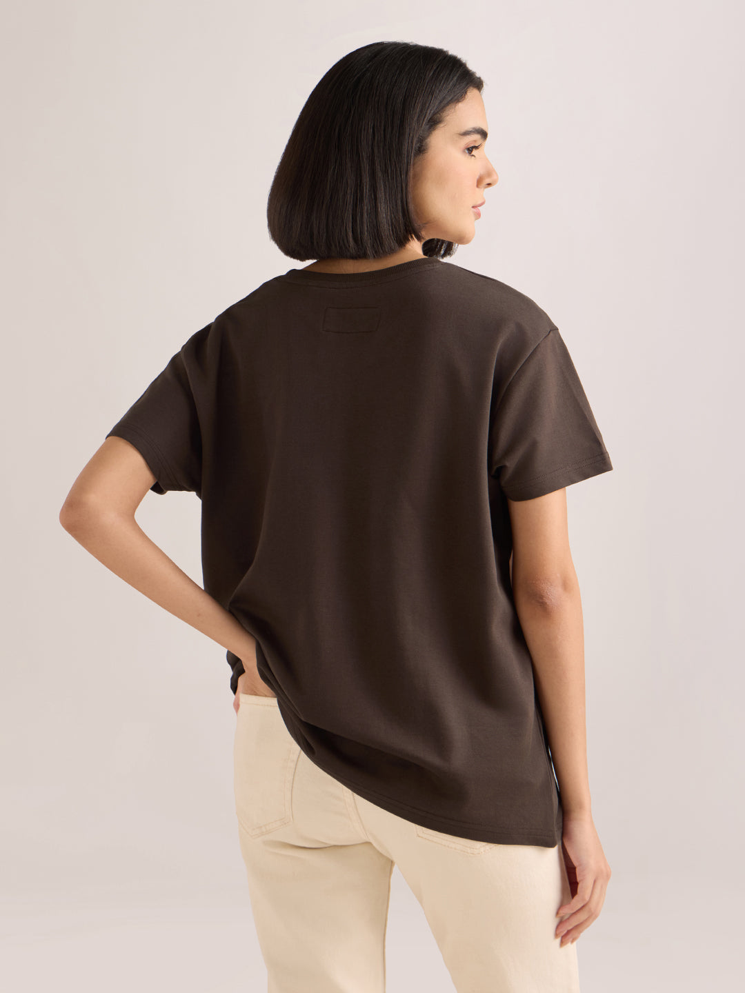 Womens Embroidery Boxy Regular Fit French Terry Cotton Tshirt