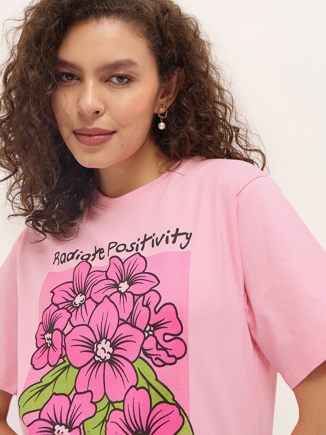 Womens Half Sleeve Round Neck Printed Oversized Fit Tshirts