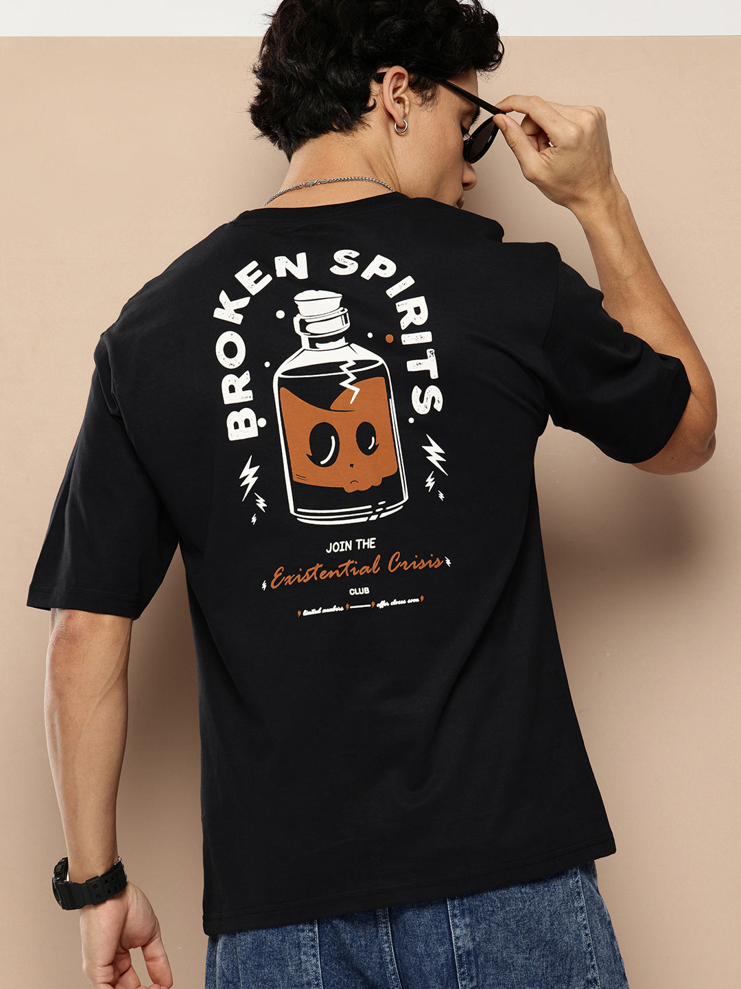 Mens Half Sleeve Round Neck Back Printed Oversized Fit Tshirts