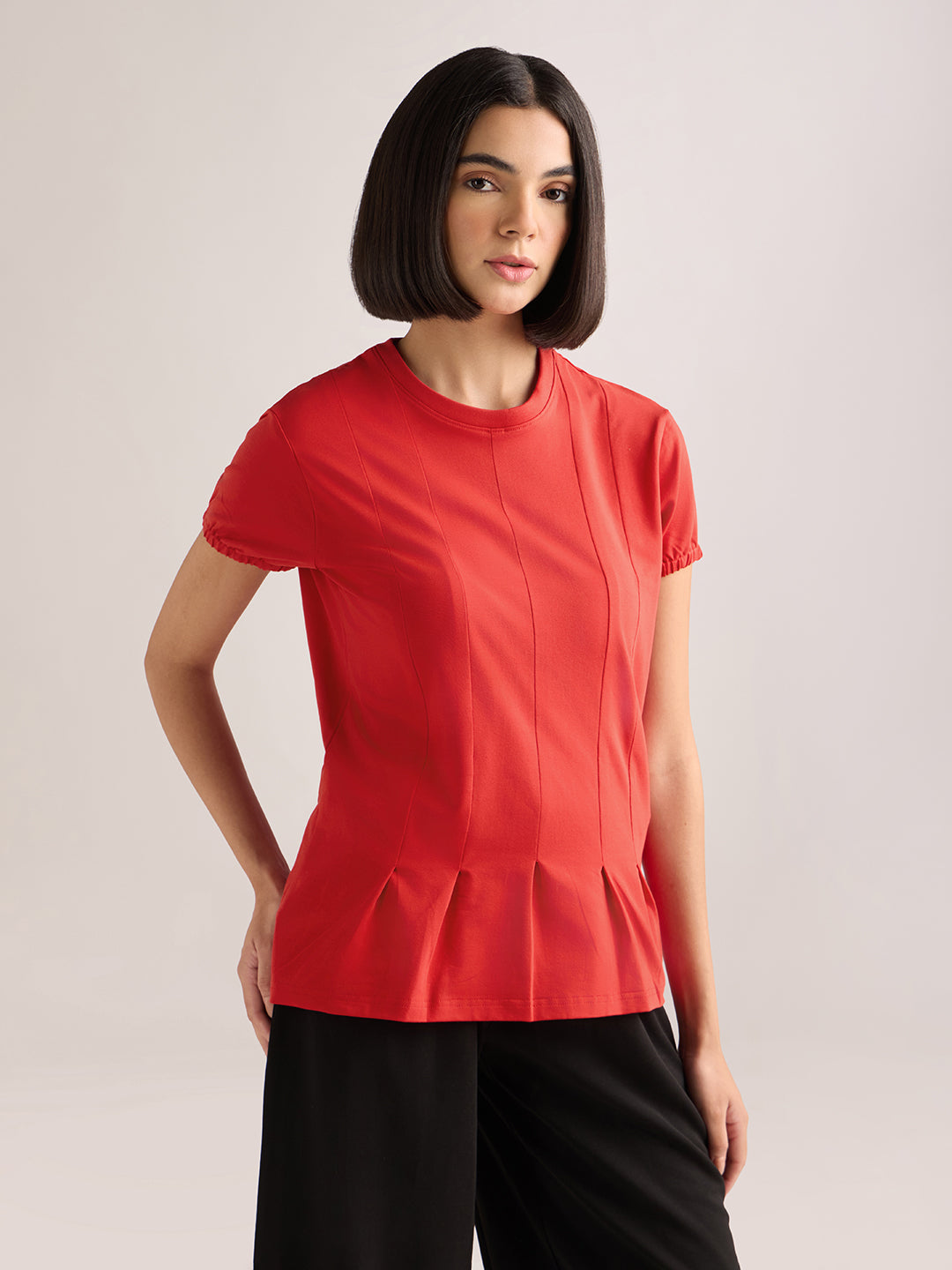 Womens Solid Regular Fit Lycra Jersey Round Neck Tshirt