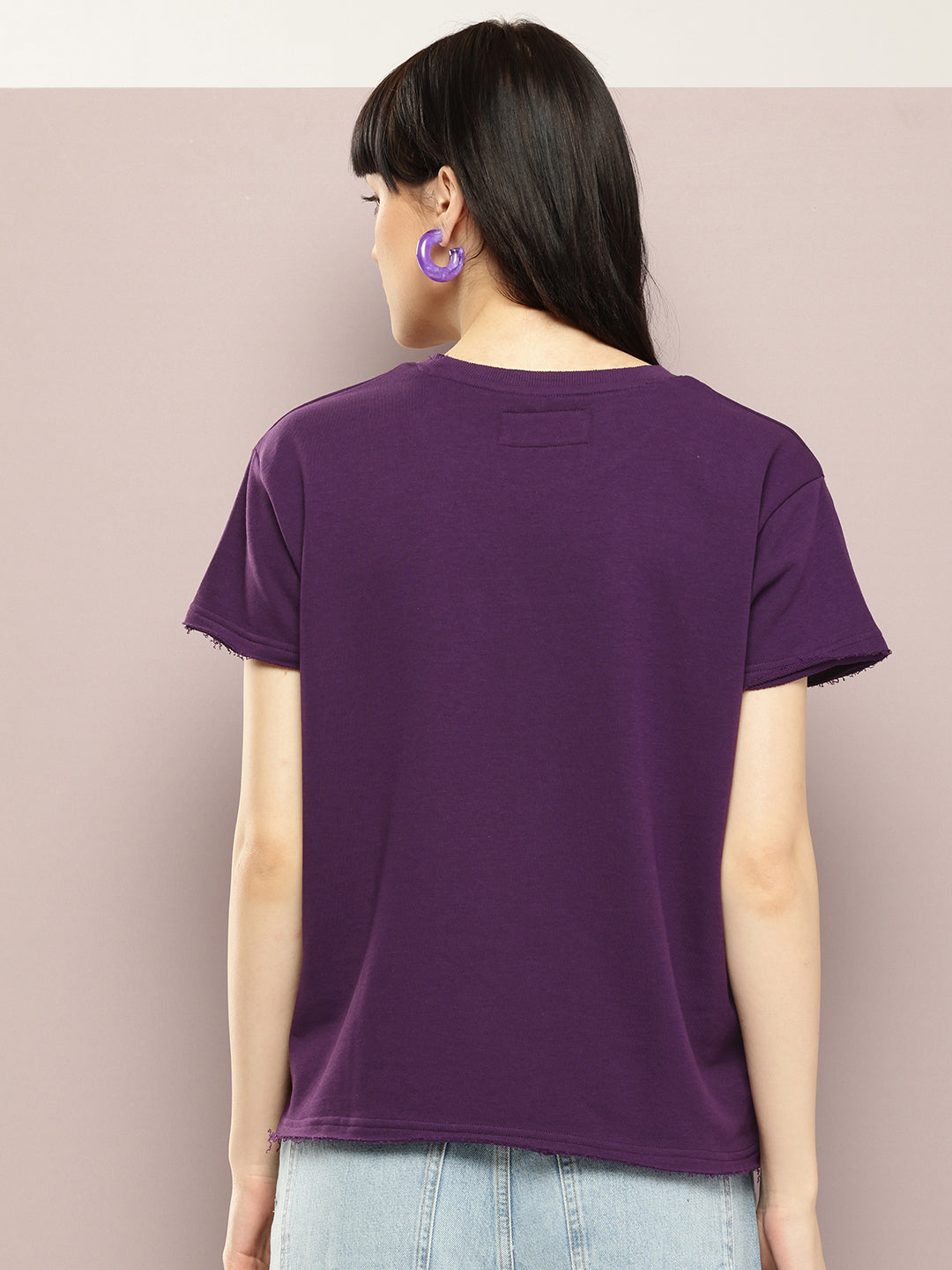 Womens Half Sleeve Round Neck Solid Boxy Fit Tshirts