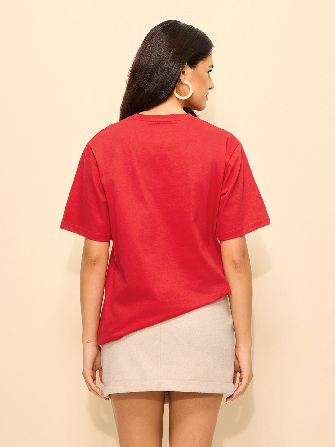 Womens Puff Printed Oversized Fit Cotton T-Shirt