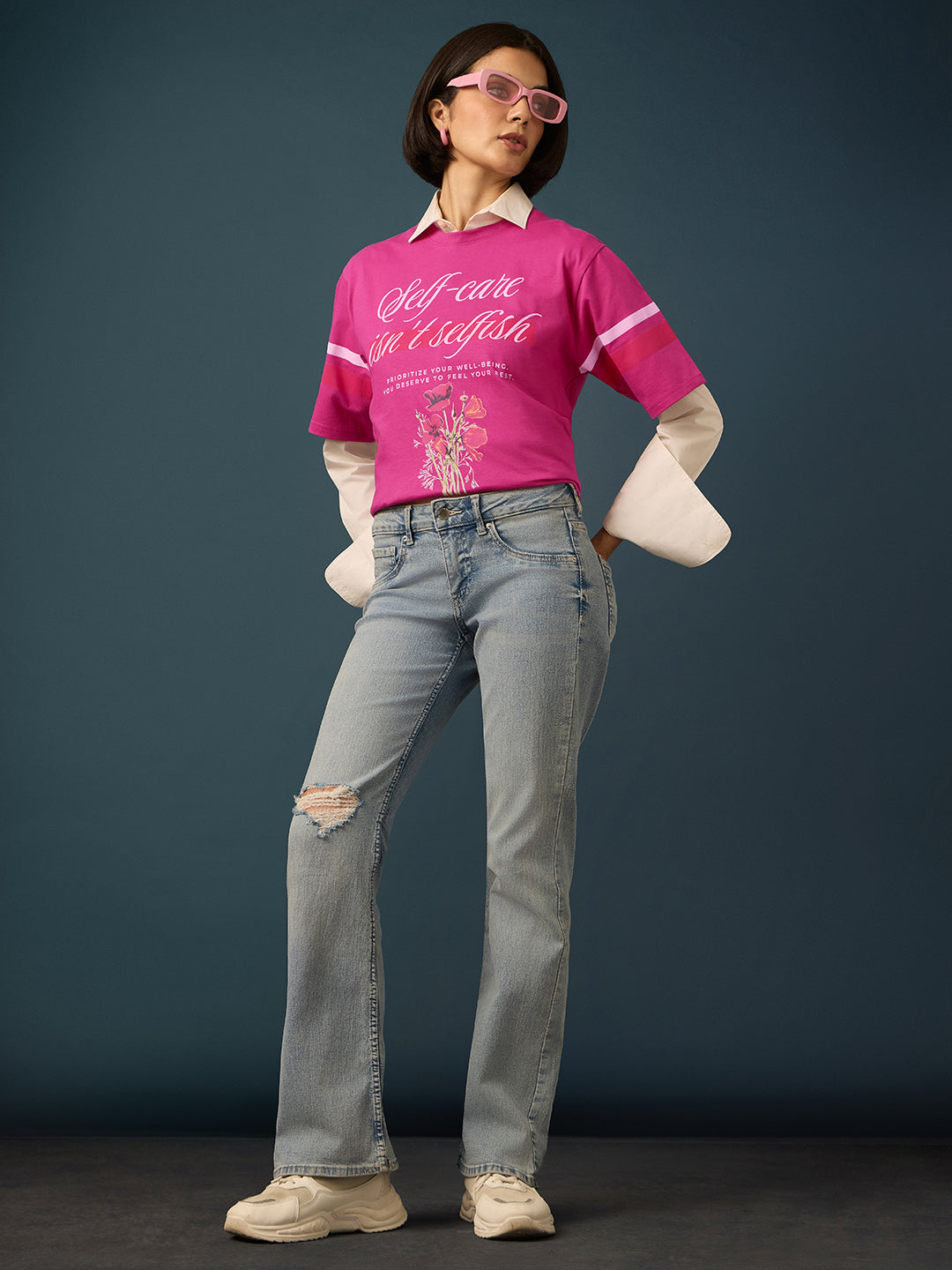 Womens Short Sleeve Printed Oversized Fit Tshirt 