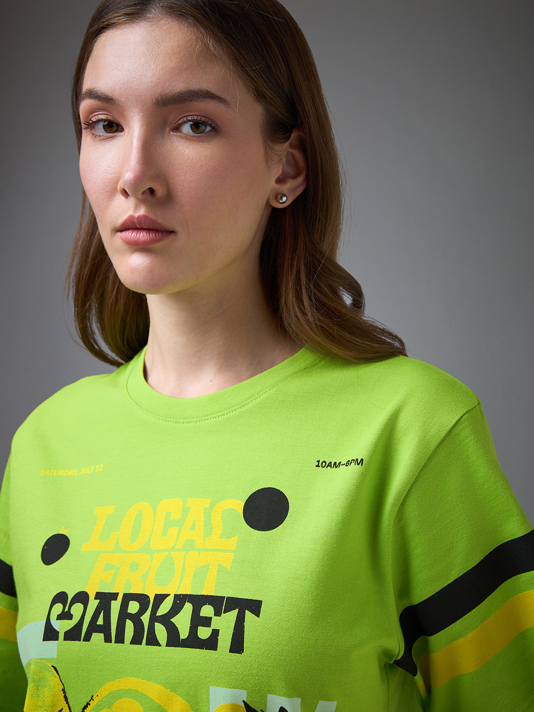 Womens Printed Round Neck Oversized Fit Tshirt