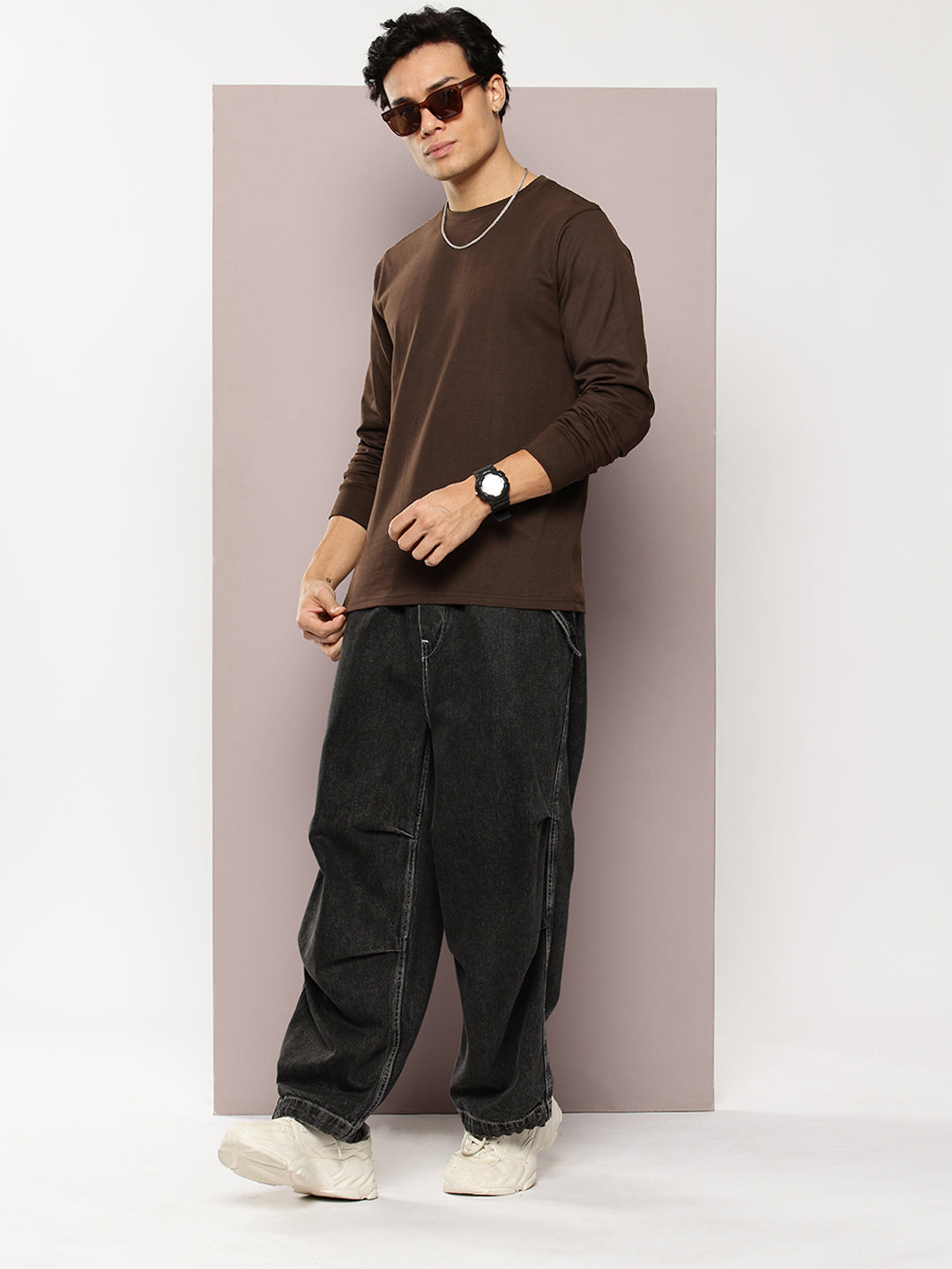 Mens Full Sleeve Round Neck Solid Regular Fit Tshirts