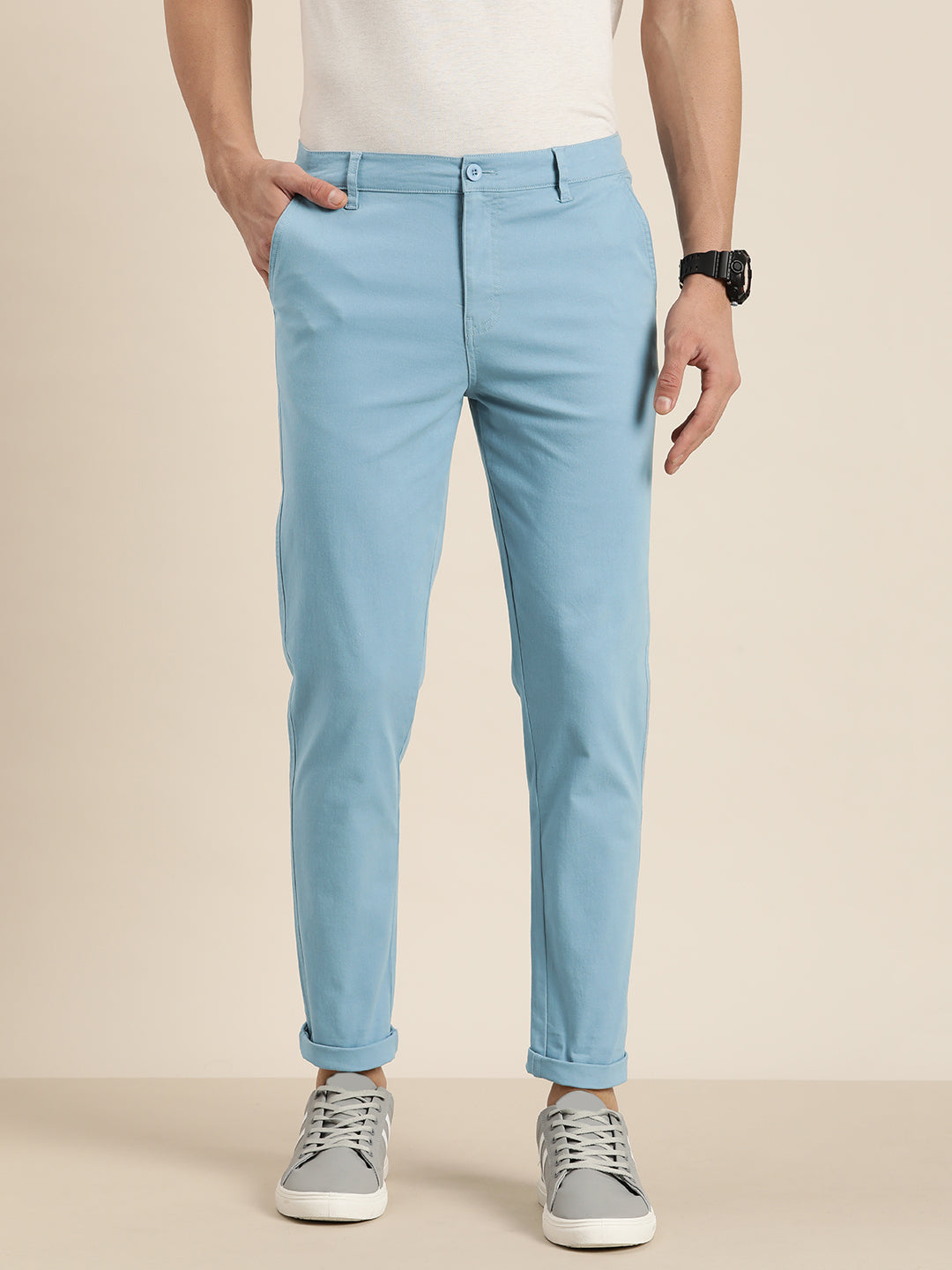 Men Solid Ankle-Length Chinos Trousers