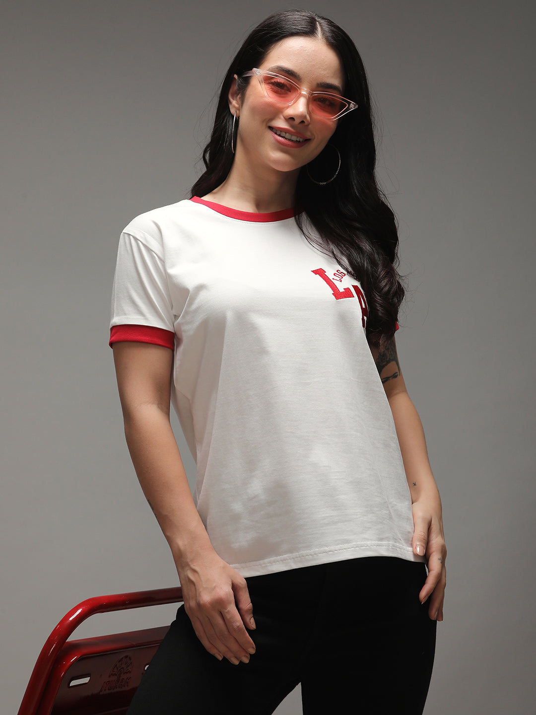 Womens Half Sleeve Round Neck Embroidery Regular Fit Tshirts