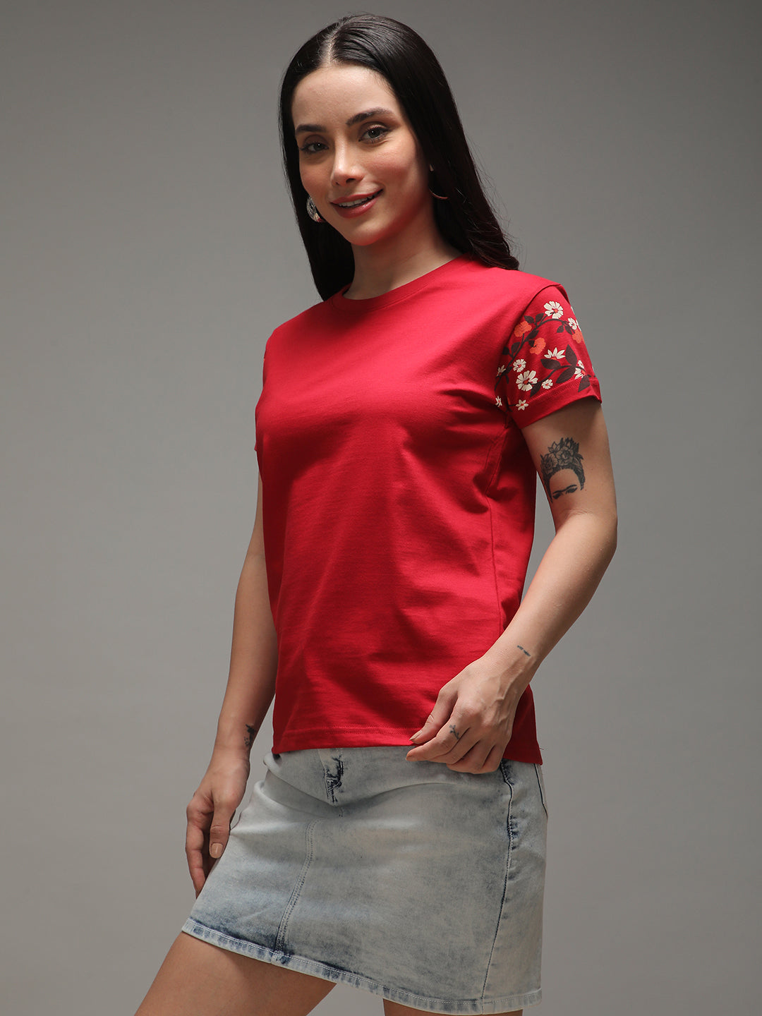 Womens Half Sleeve Round Neck Embroidery Regular Fit Tshirts